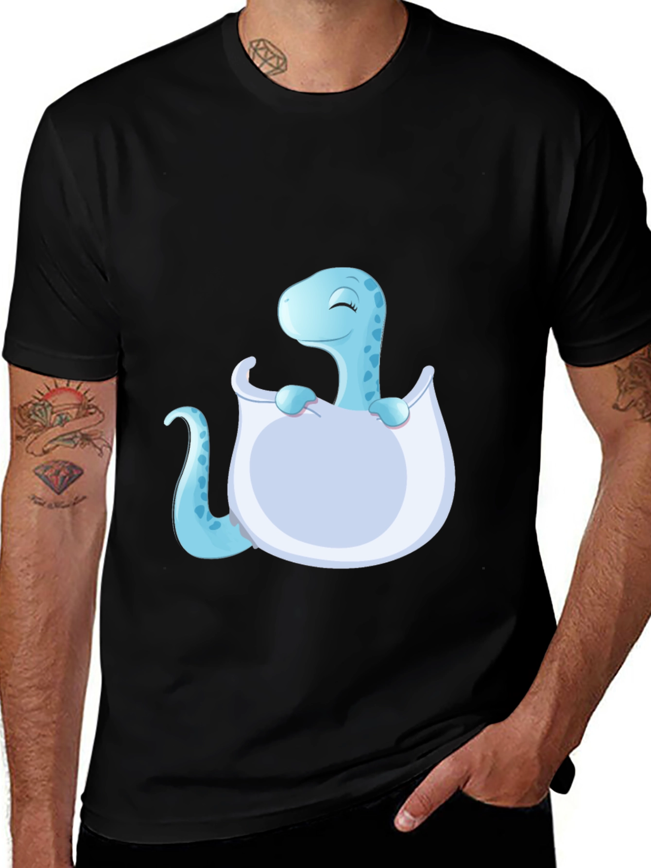 Variant 16 of Cute Baby Dino Hatching Black T-Shirt
