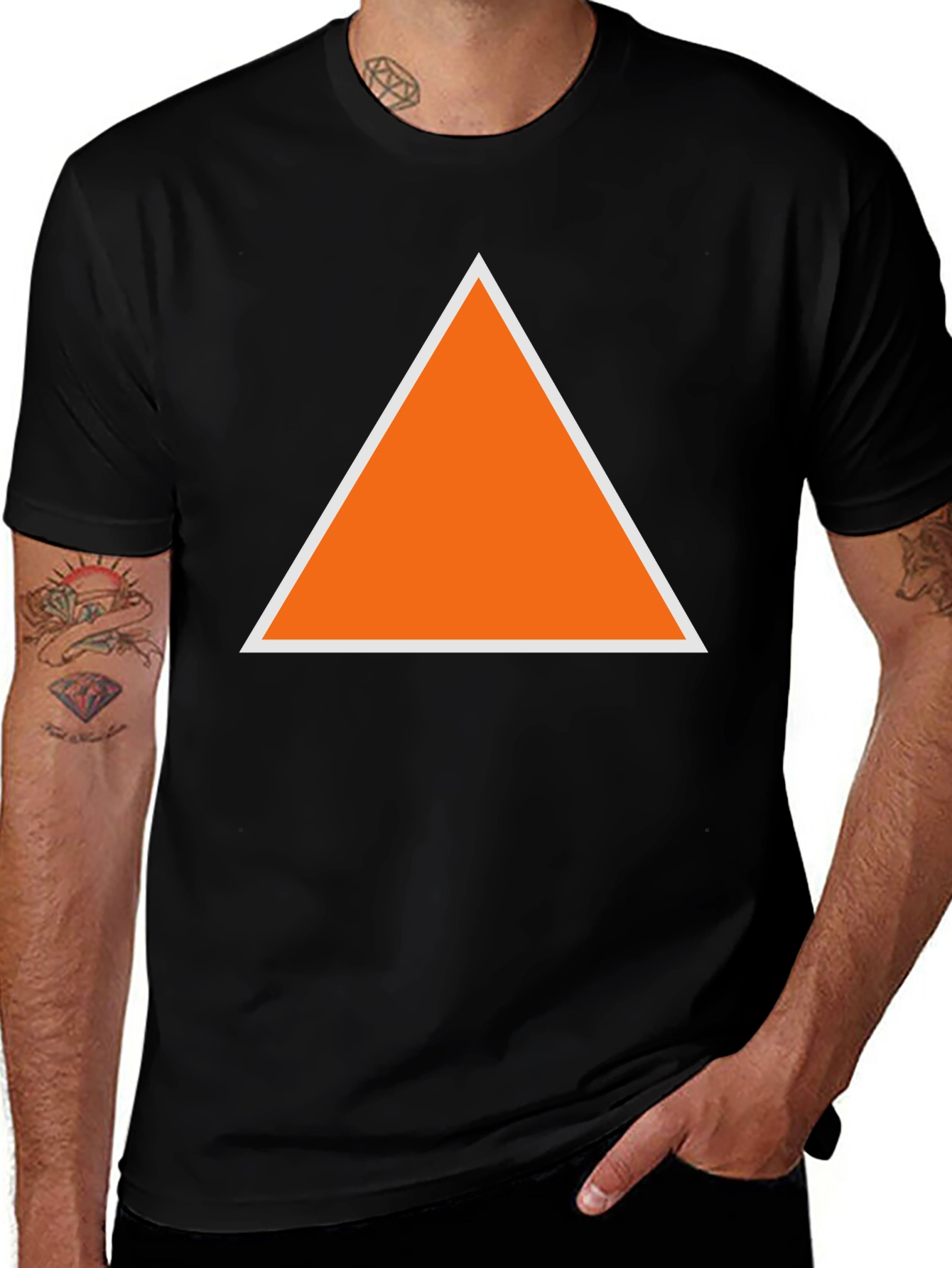 Variant 14 of Orange Triangle Graphic Black T-Shirt