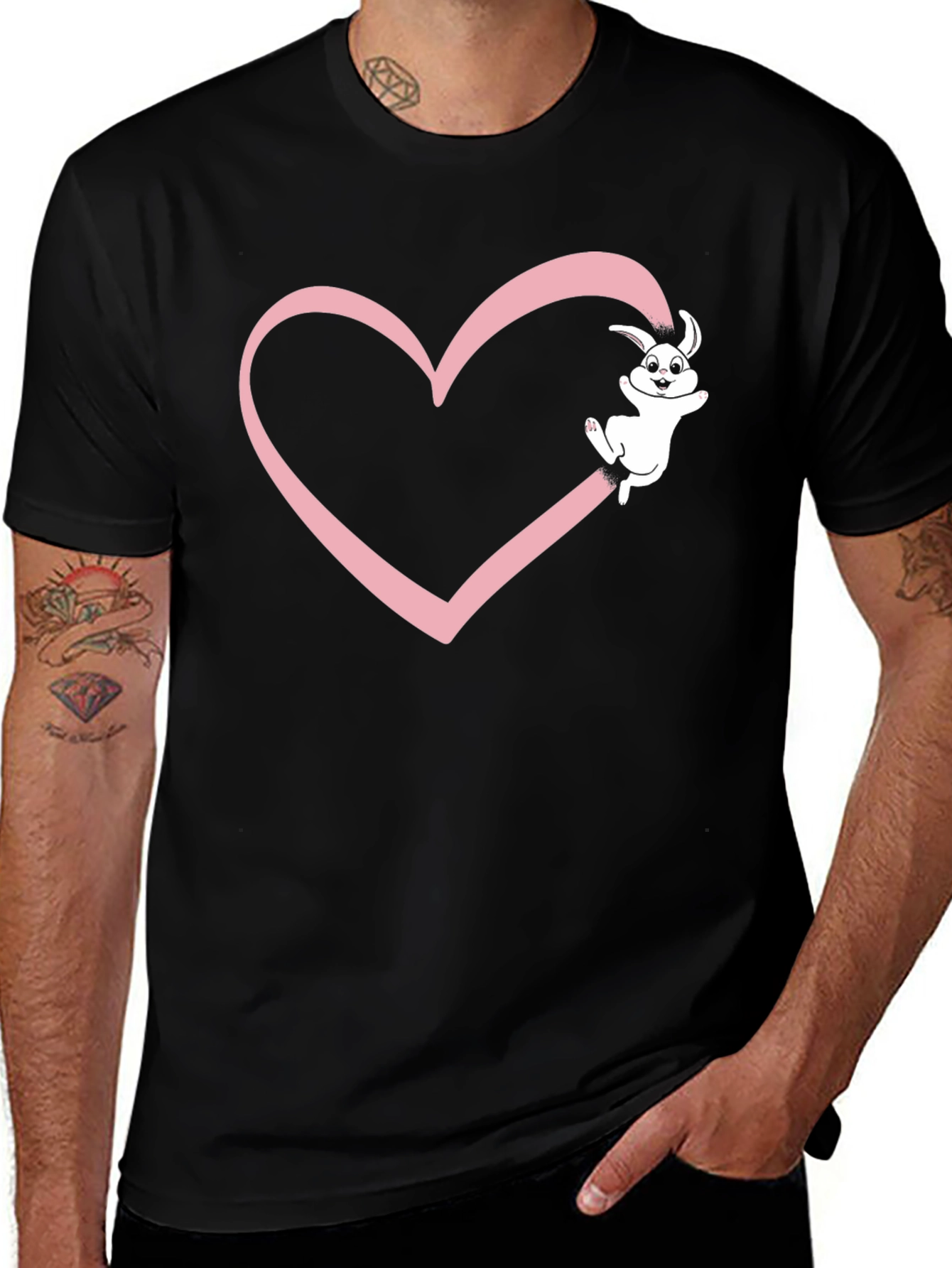 Variant 18 of Bunny Heart Graphic Tee - Black Cotton Blend