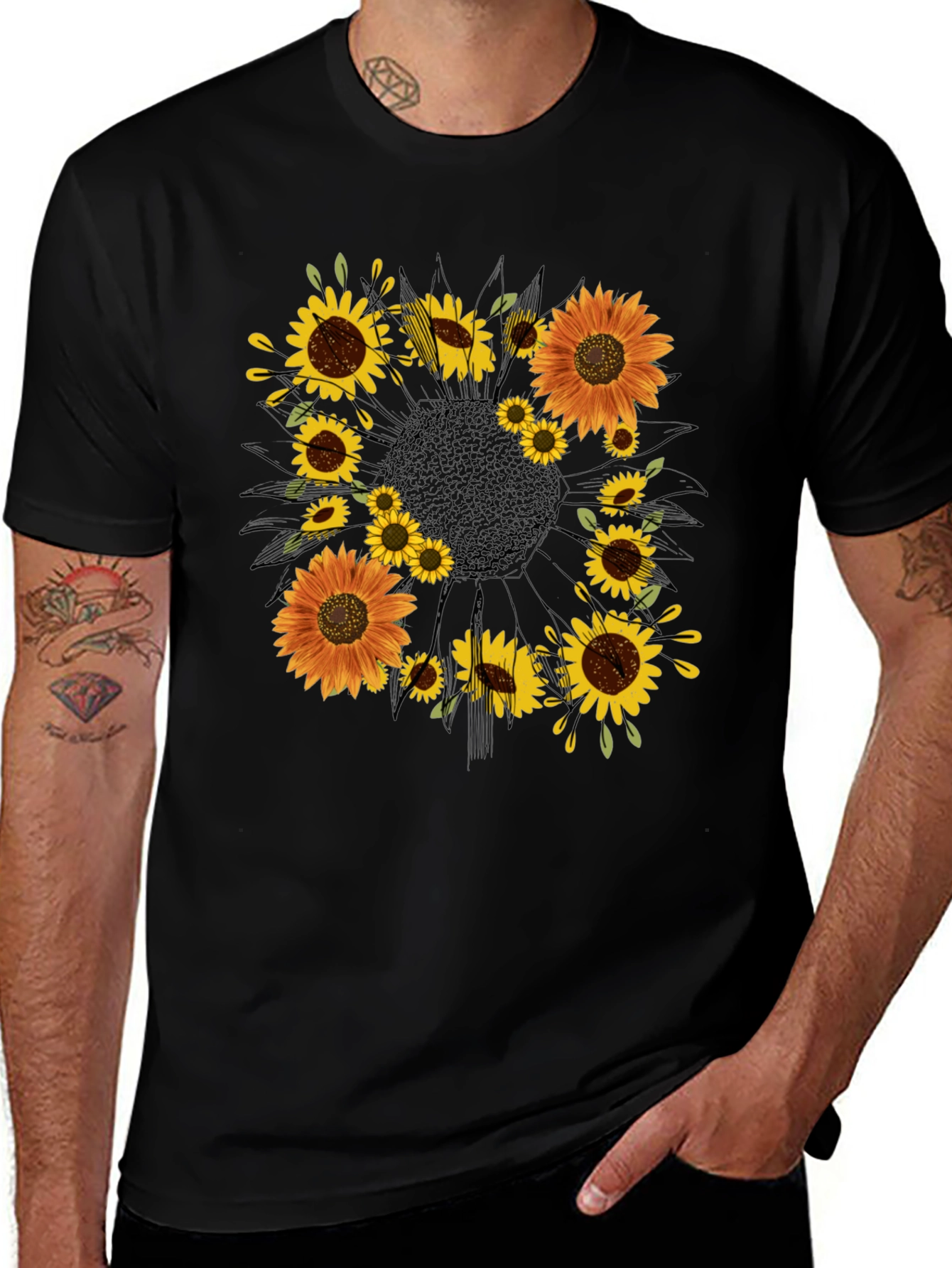 Variant 14 of Sunflower Graphic Print Black T-Shirt for Men