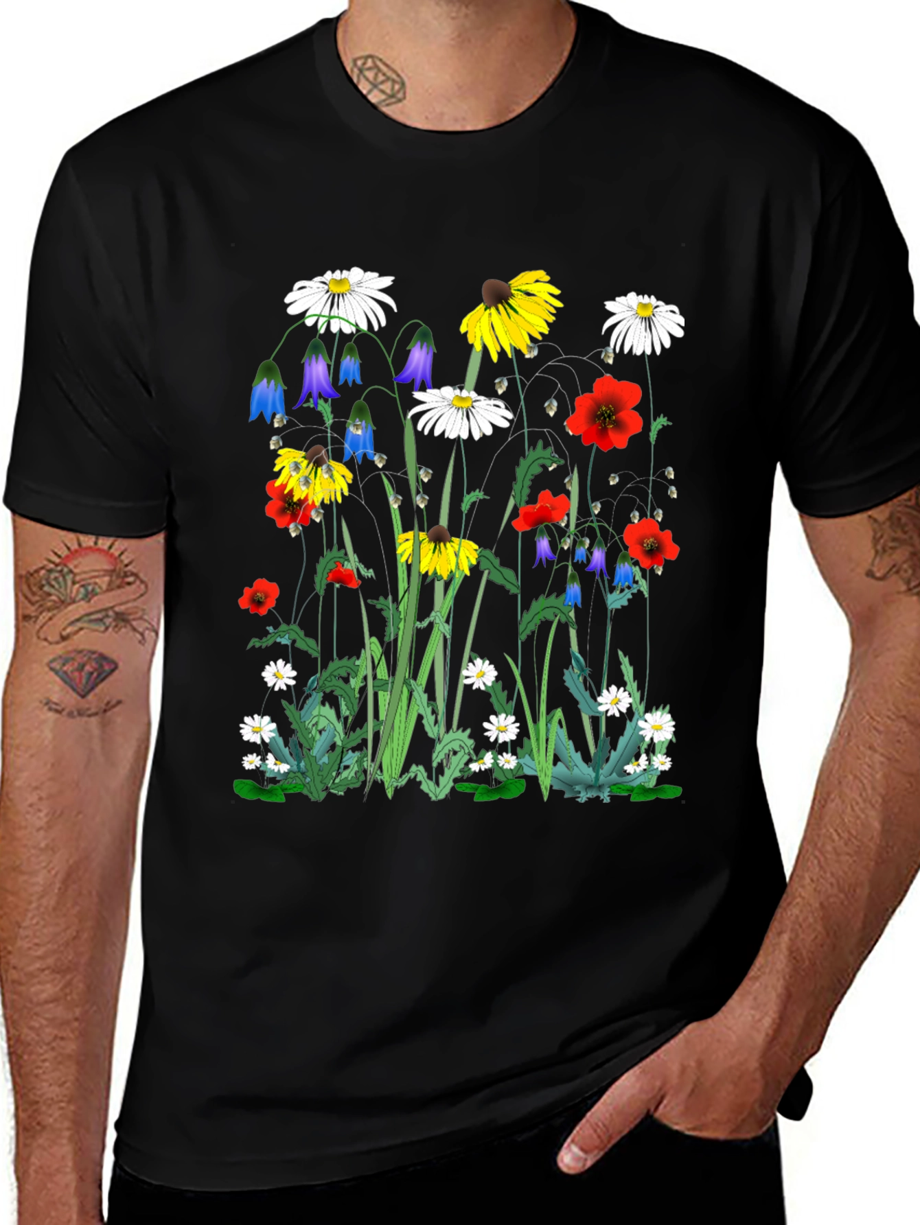Variant 11 of Floral Print T-Shirt - Black Unisex Tee