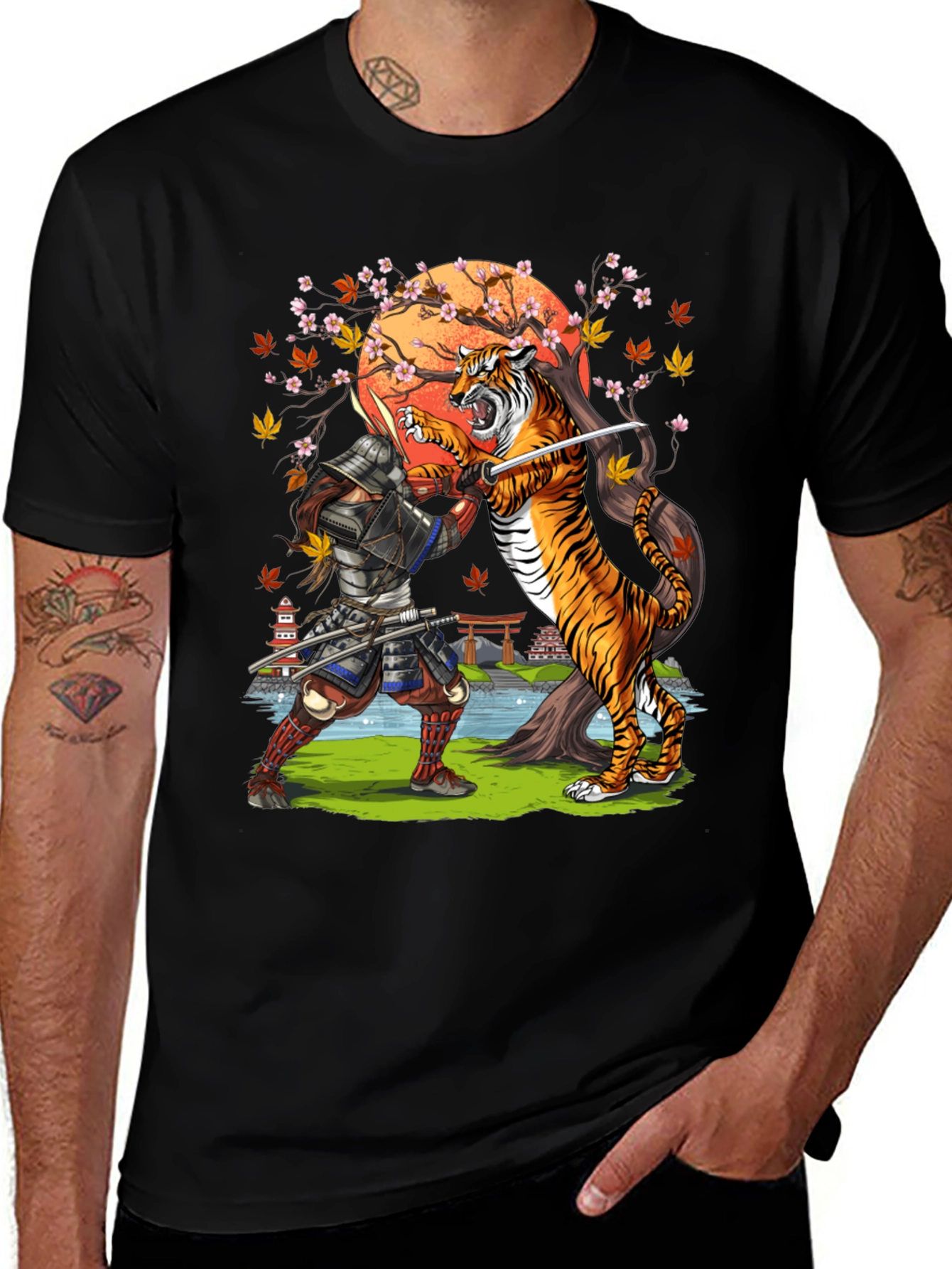 Variant 17 of Samurai Tiger Graphic Tee - Unique Design