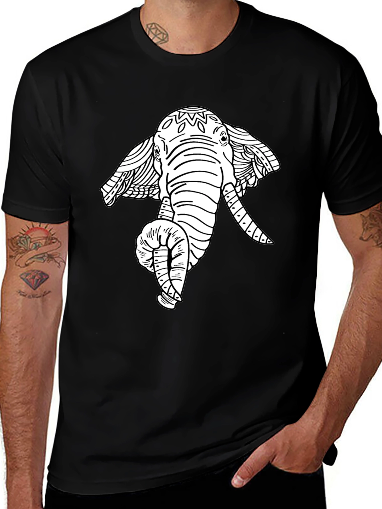 Variant 14 of Elephant Graphic Tee - Artistic Print Black T-Shirt