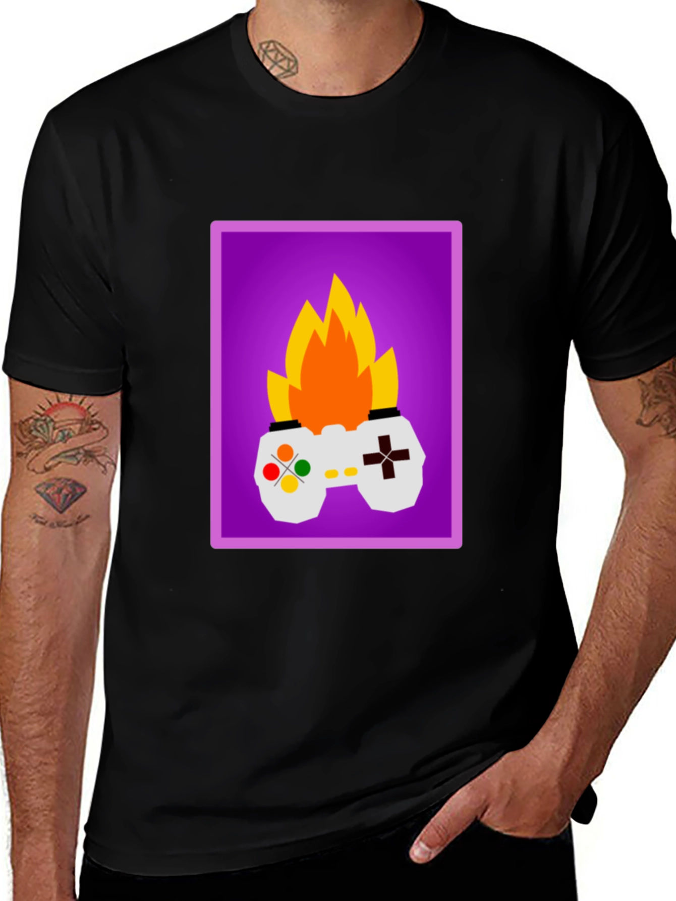Variant 9 of Fiery Gaming Controller Graphic Tee - Black