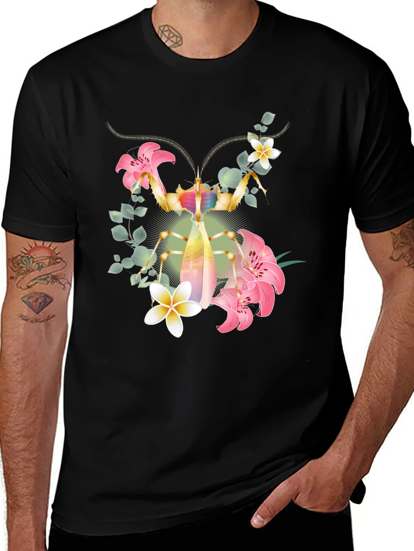 Variant 7 of Floral Mantis Graphic Tee - Unique Insect T-Shirt