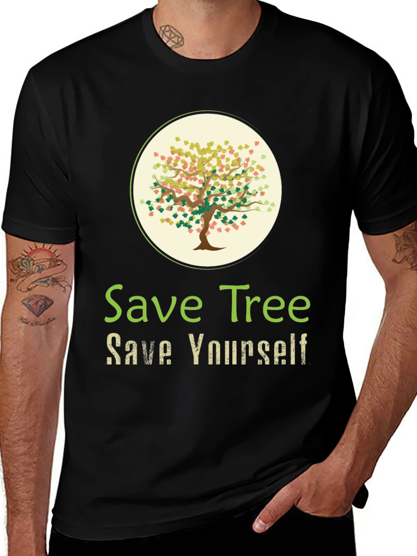 Variant 11 of Eco-Friendly Save Tree Save Yourself Graphic Tee
