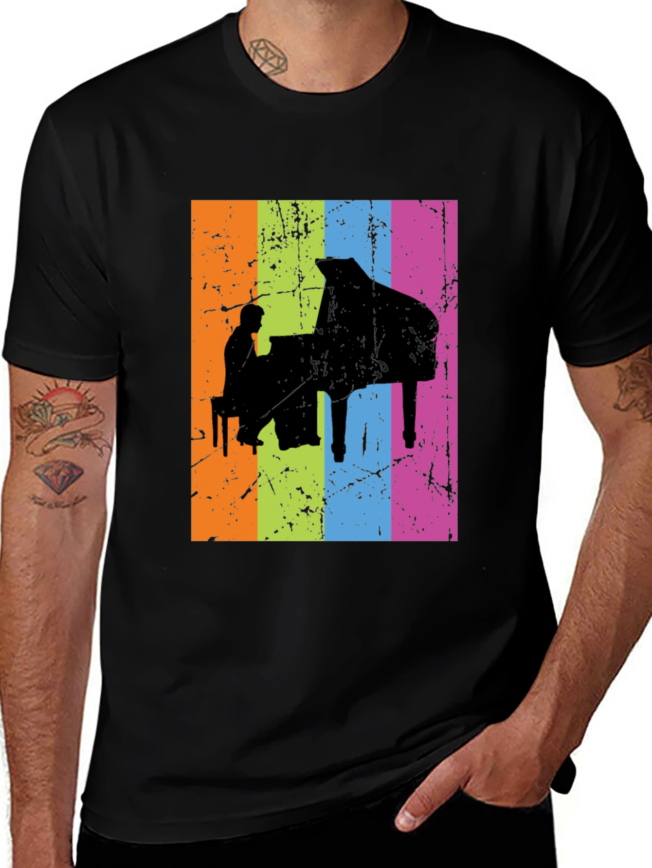 Variant 26 of Piano Player Silhouette T-Shirt - Retro Colorful Design