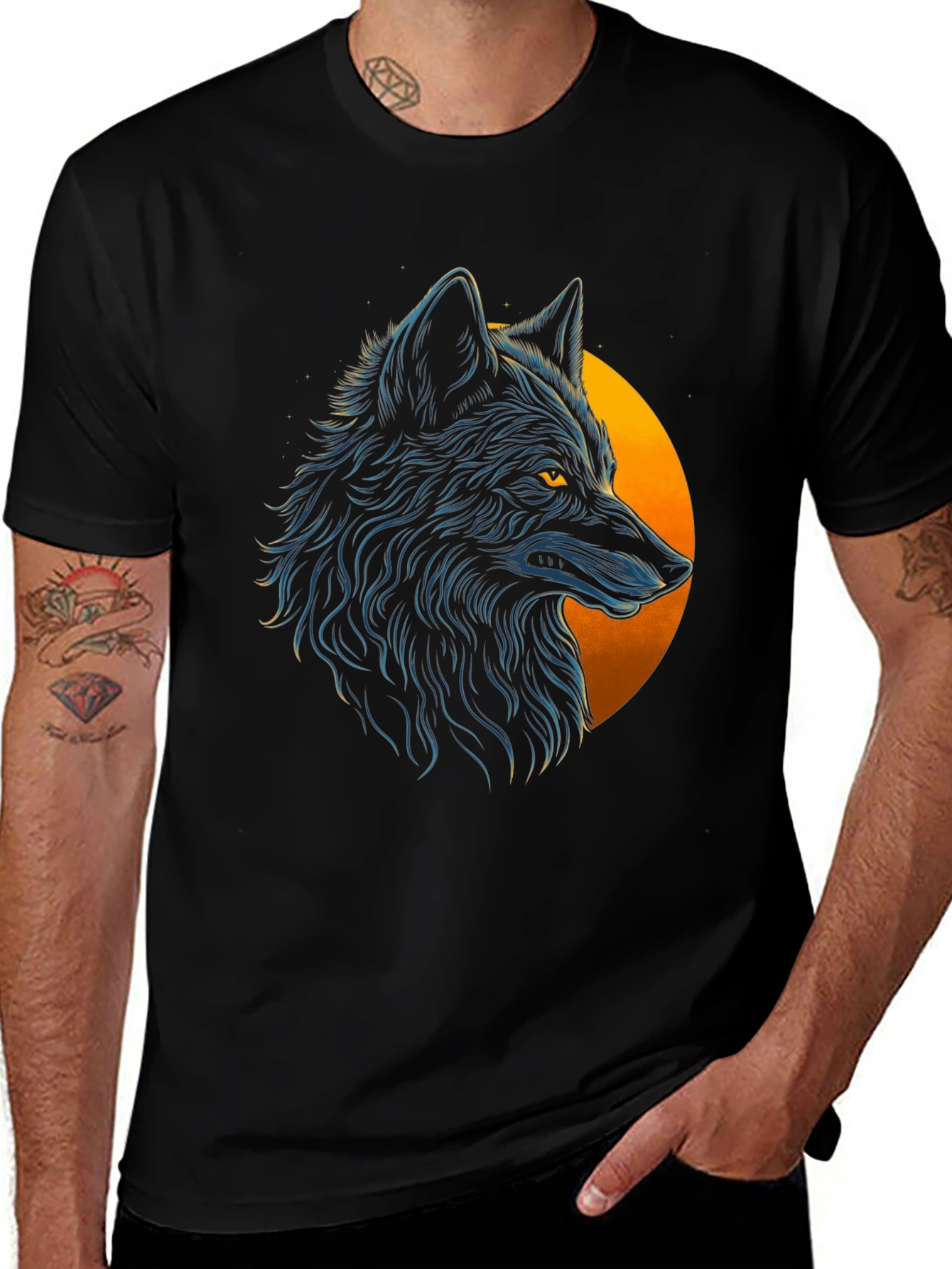 Variant 9 of Black Wolf Graphic Tee - Men's Fashion