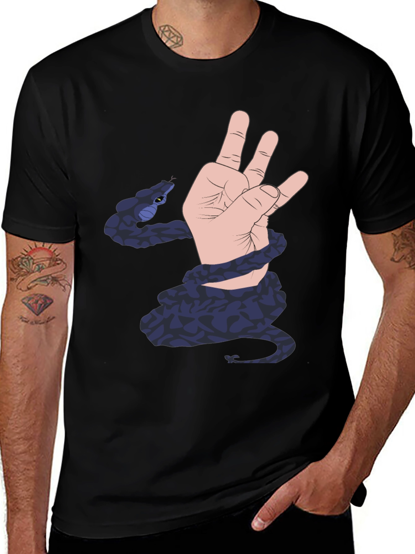 Variant 28 of Snake Hand Graphic Black T-Shirt