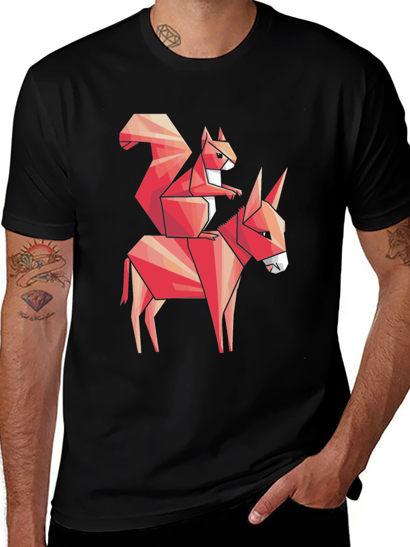 Variant 13 of Geometric Squirrel Donkey Graphic T-Shirt