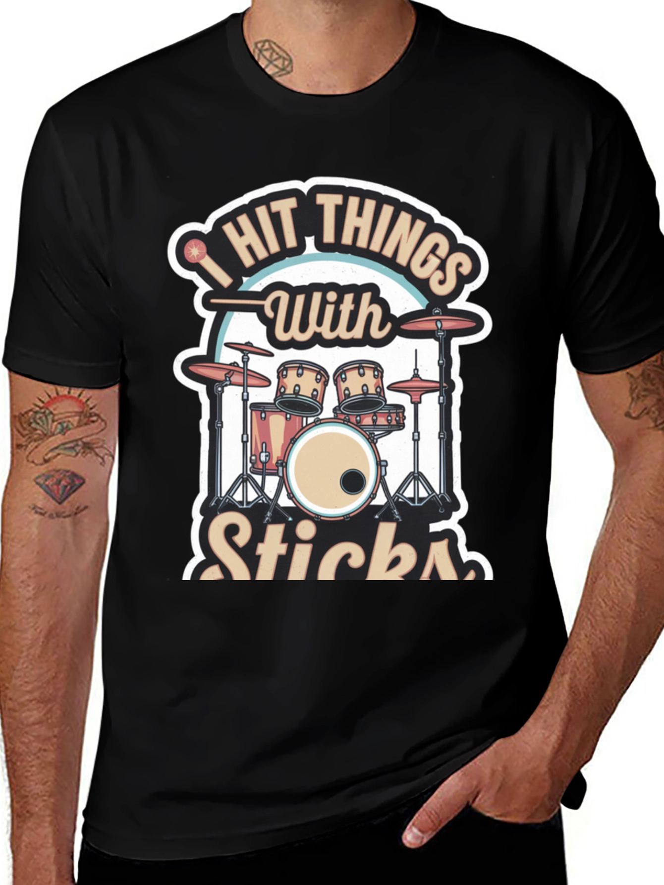 Variant 12 of I Hit Things With Sticks Drummer T-Shirt