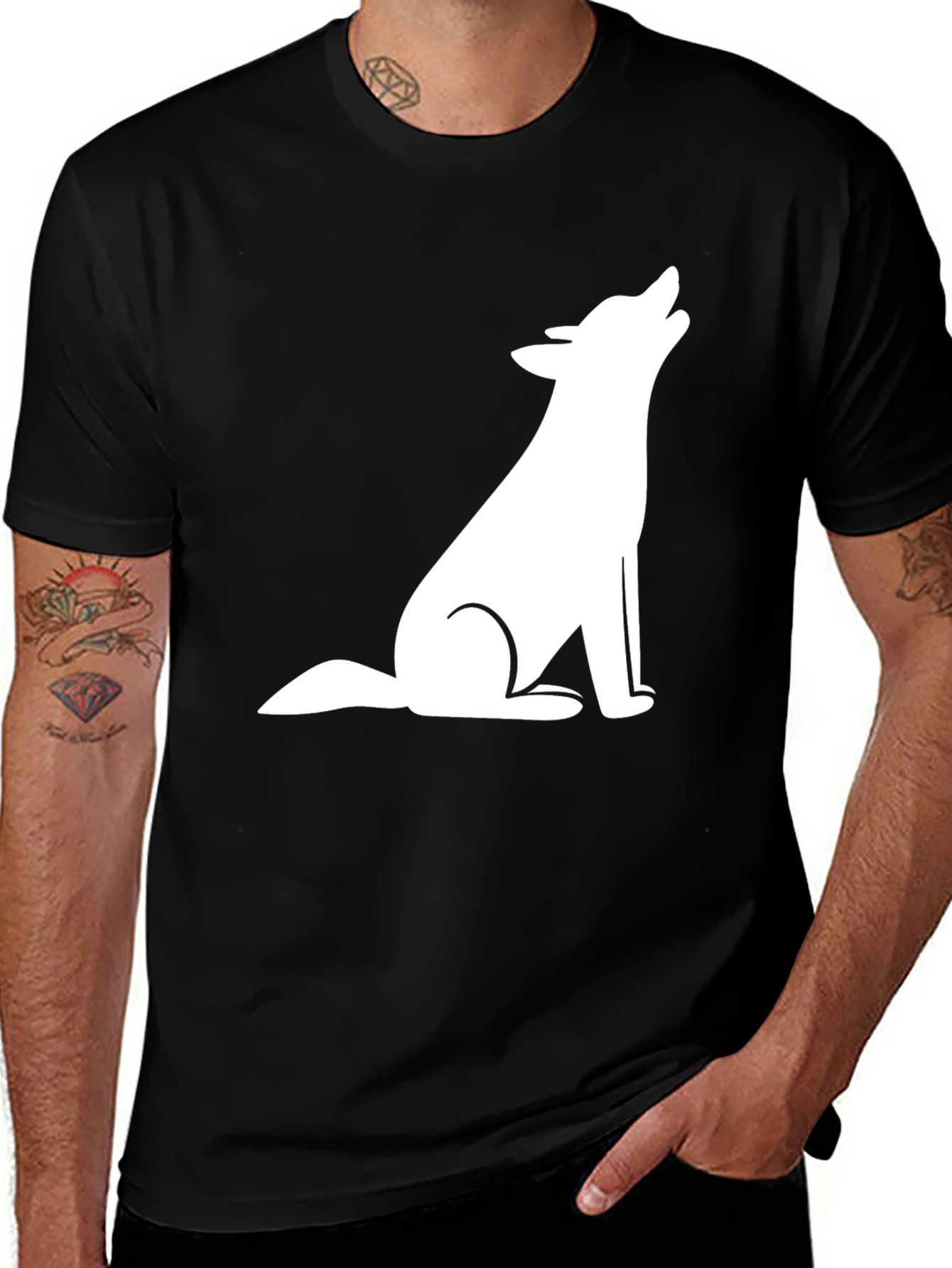 Variant 12 of Men's Black T-Shirt with White Wolf Graphic
