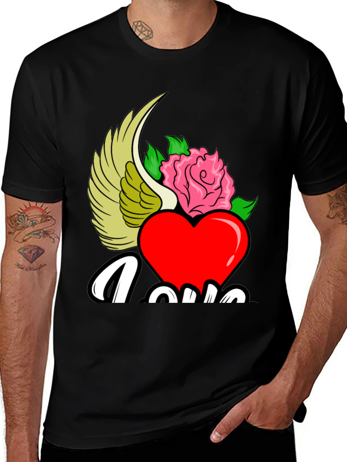 Variant 25 of Love Heart Rose Winged Graphic T-Shirt