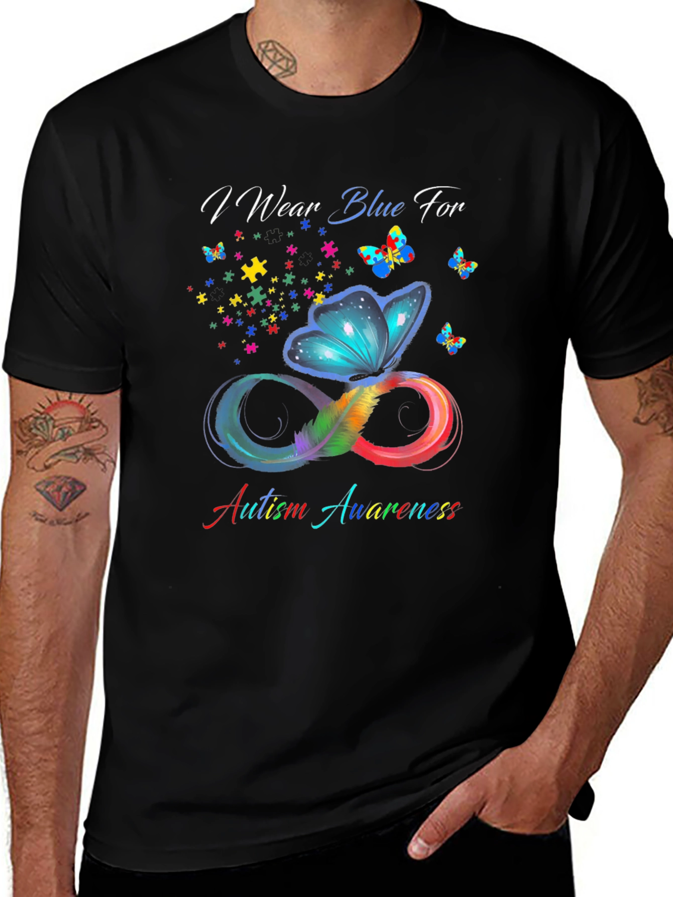 Variant 28 of Autism Awareness Butterfly Infinity T-Shirt