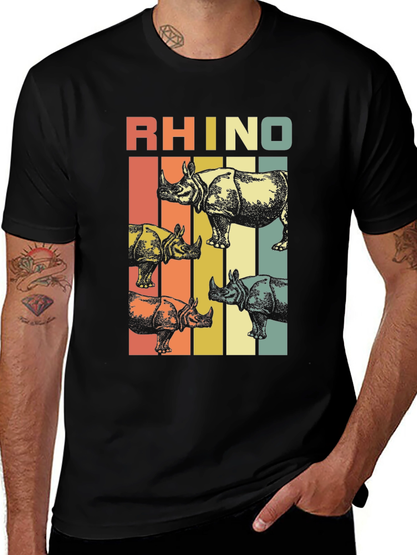 Variant 3 of Retro Rhino T-Shirt: Vintage Style Animal Tee