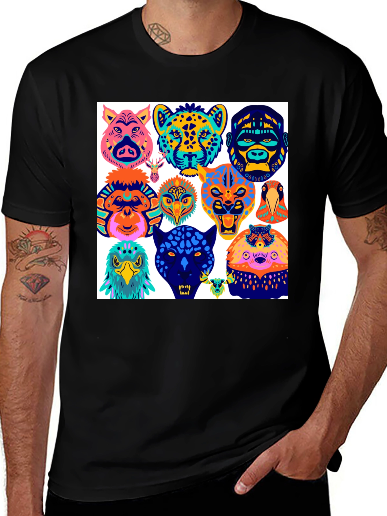 Variant 15 of Animal Faces Graphic Tee - Modern Abstract Design