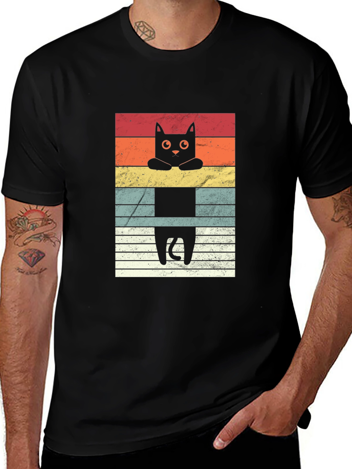 Variant 10 of Retro Cat Graphic Tee - Unisex Black T-Shirt
