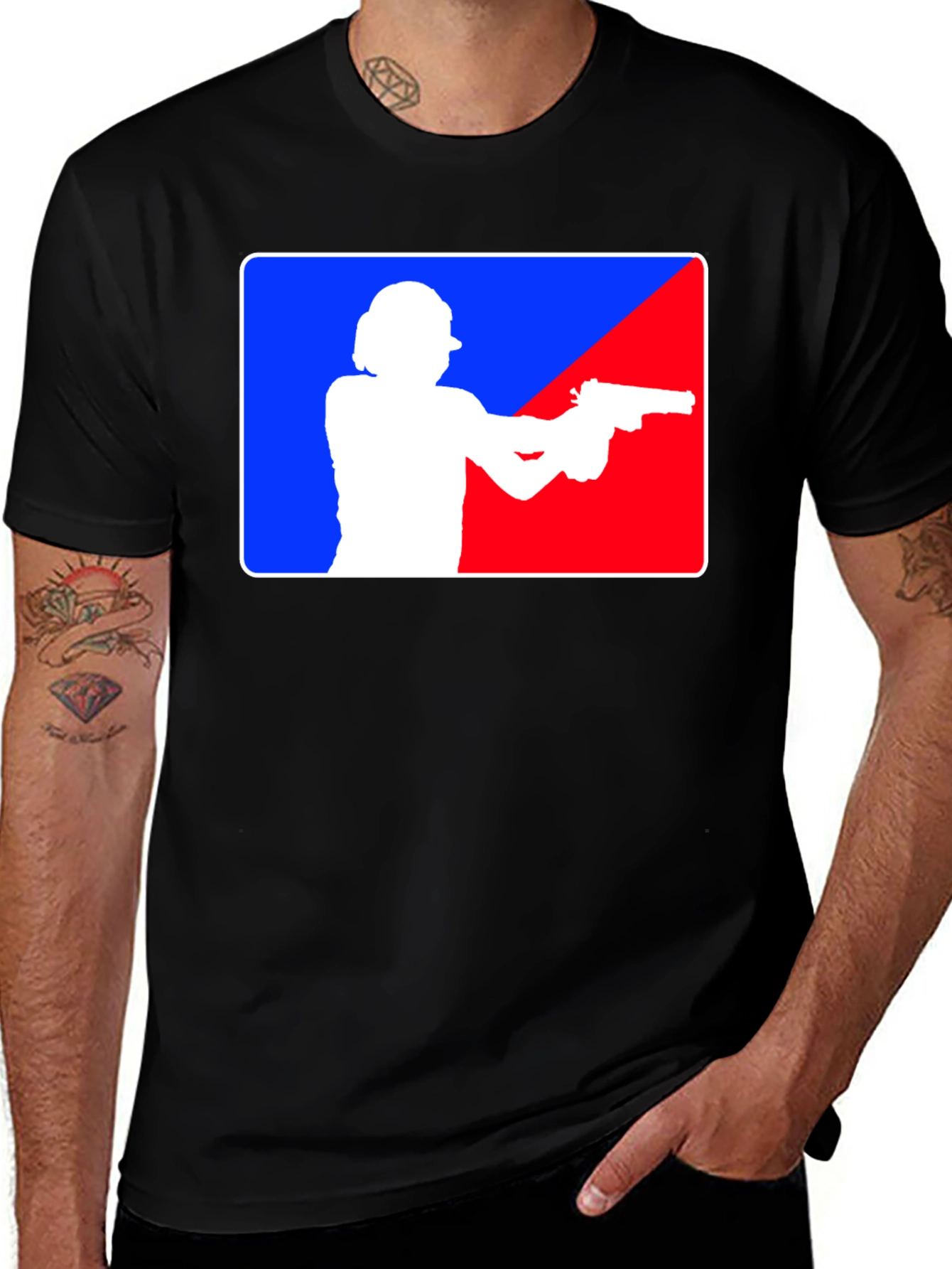 Variant 25 of Gunslinger T-Shirt: Blue and Red Target Design