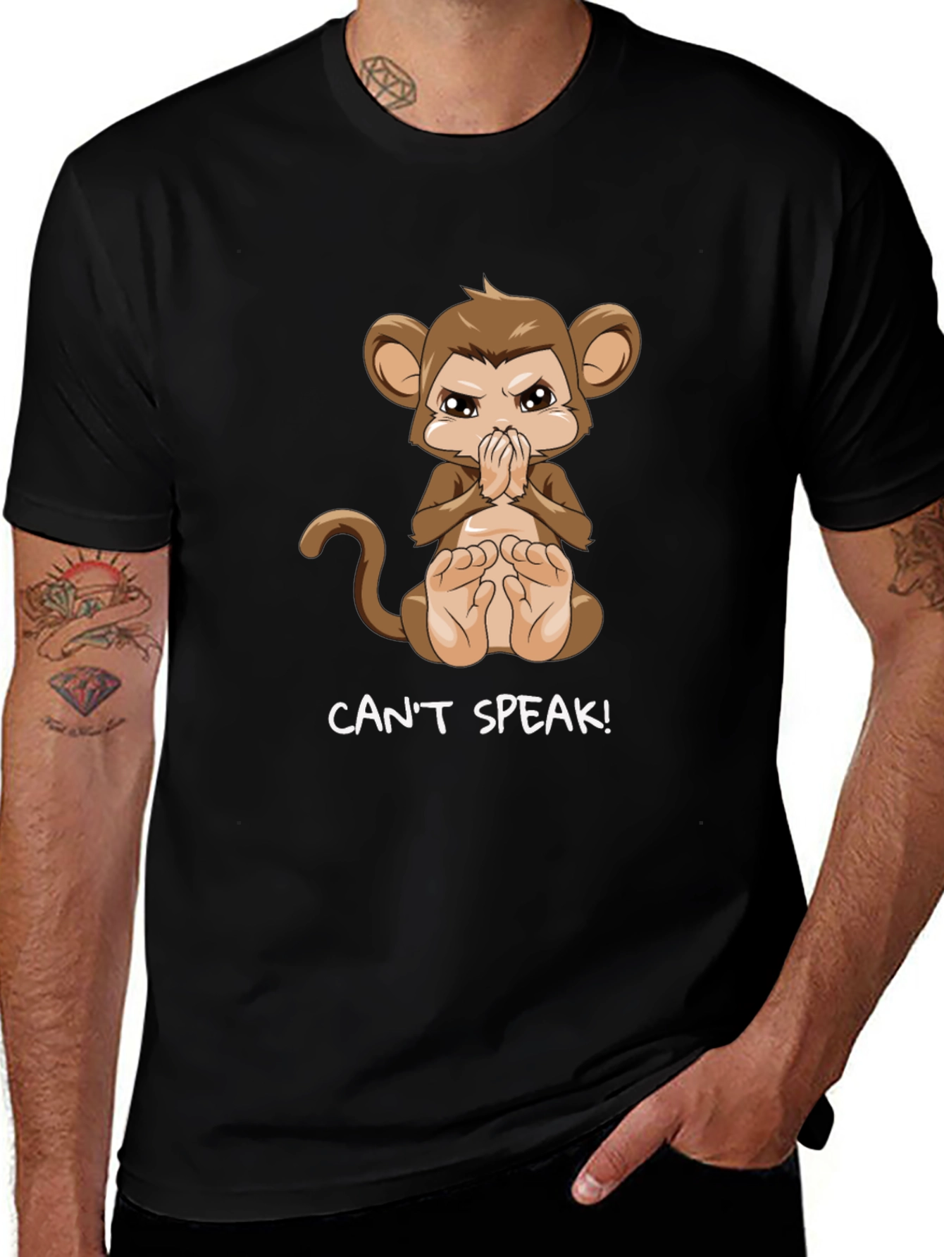 Variant 14 of Speak No Evil Monkey Graphic Tee - Black Cotton T-Shirt
