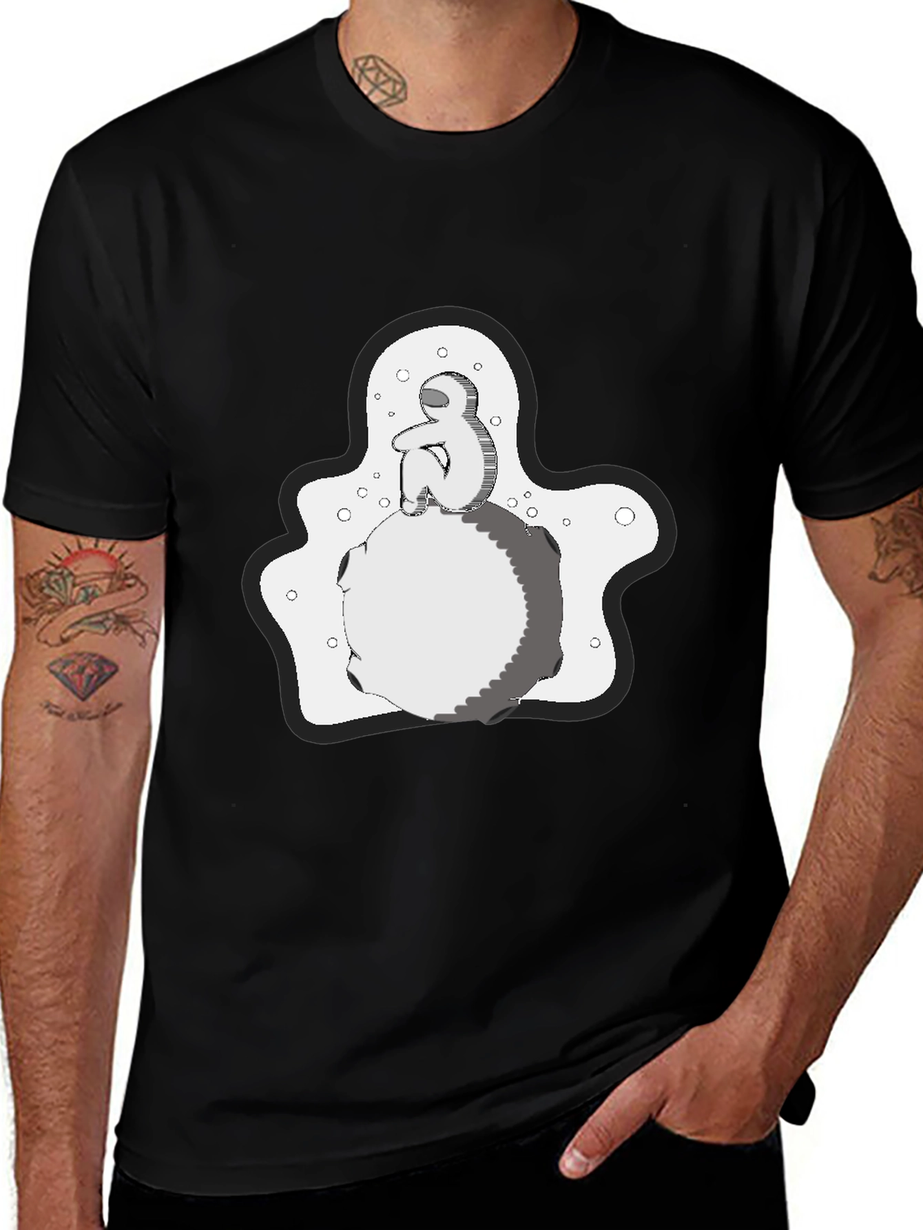 Variant 25 of Contemplative Graphic Print T-Shirt - Black