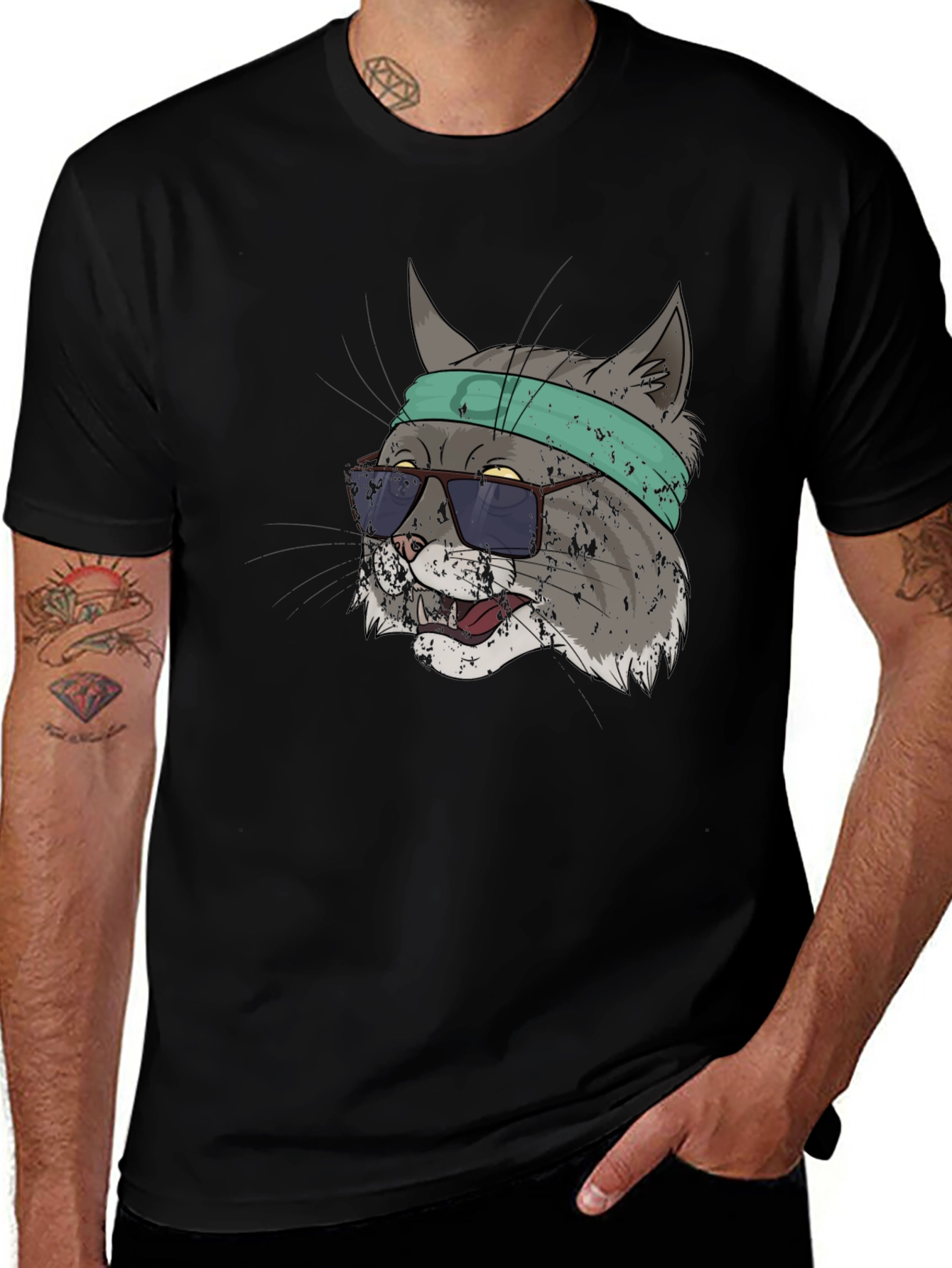 Variant 7 of Cool Cat Graphic Tee - Unisex Black T-Shirt