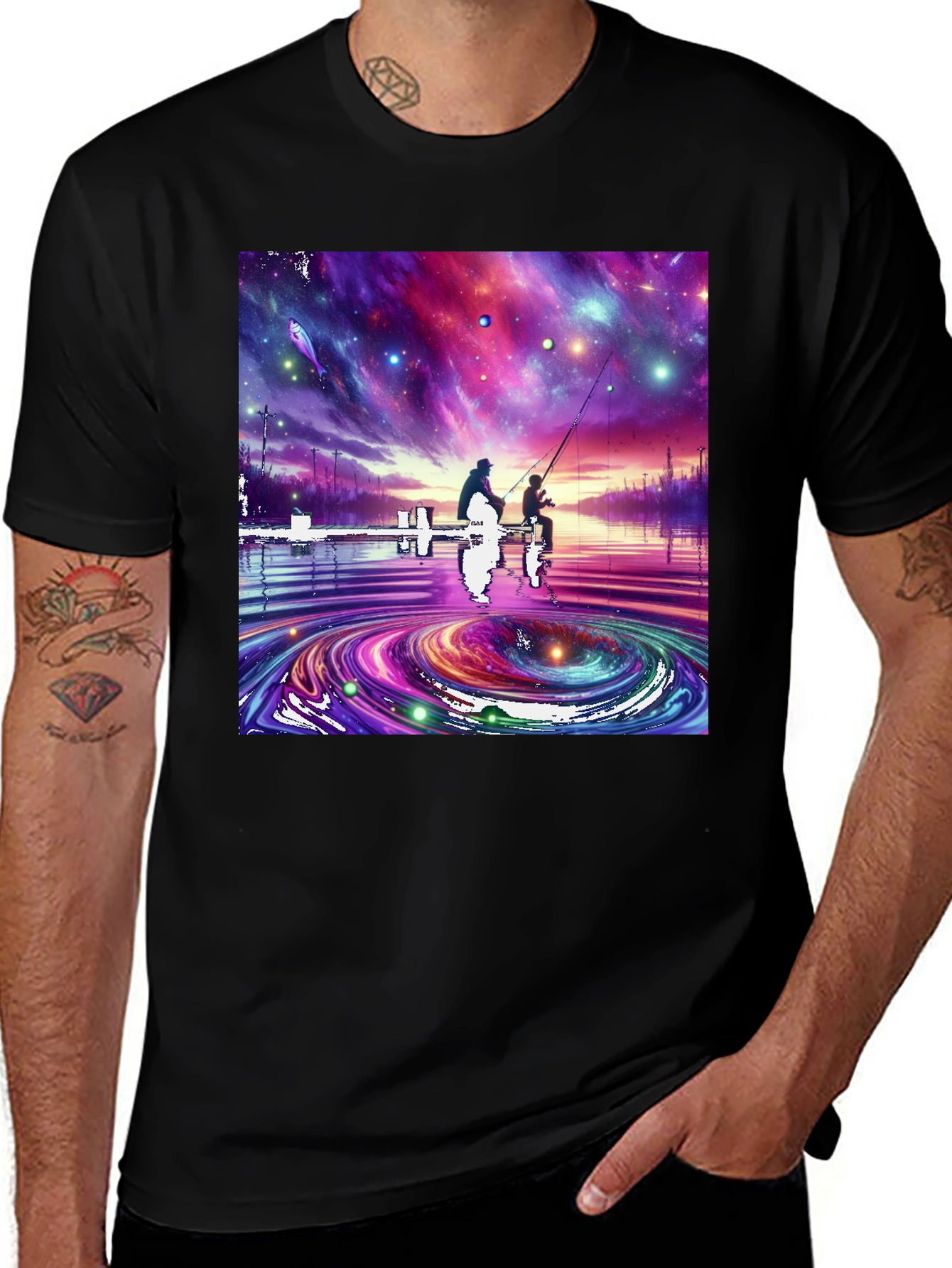 Variant 30 of Cosmic Fishing Tee - Celestial Waters Design