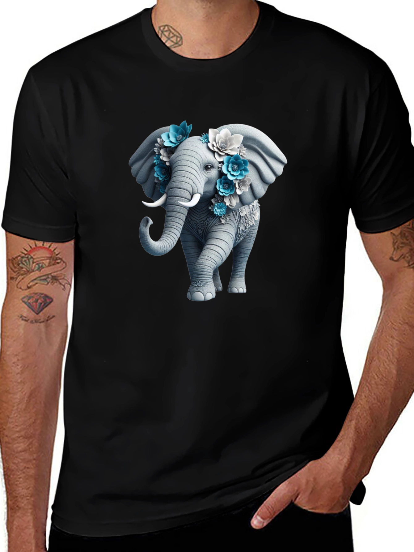 Variant 5 of Floral Elephant Graphic Tee - Unique Design