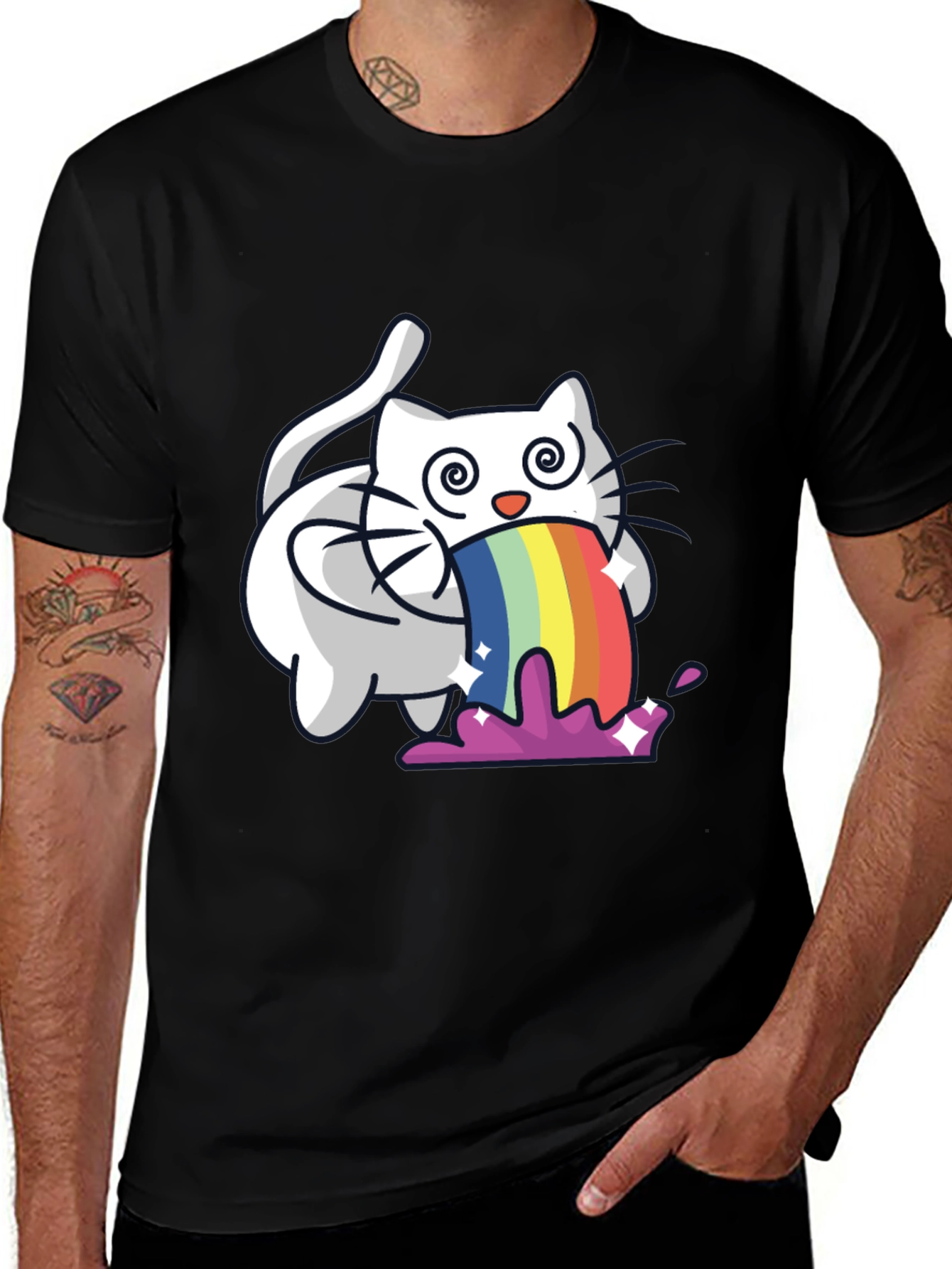 Variant 23 of Rainbow Puking Cat T-Shirt - Funny Graphic Tee