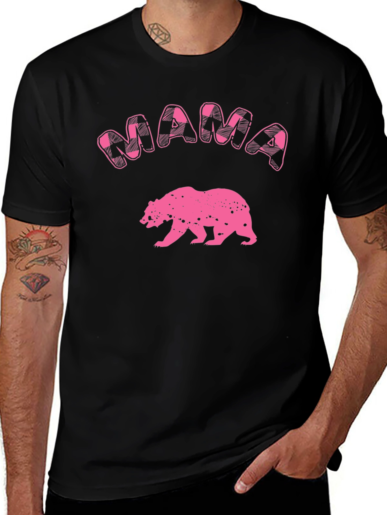 Variant 30 of Mama Bear T-Shirt - Pink Plaid Graphic Tee