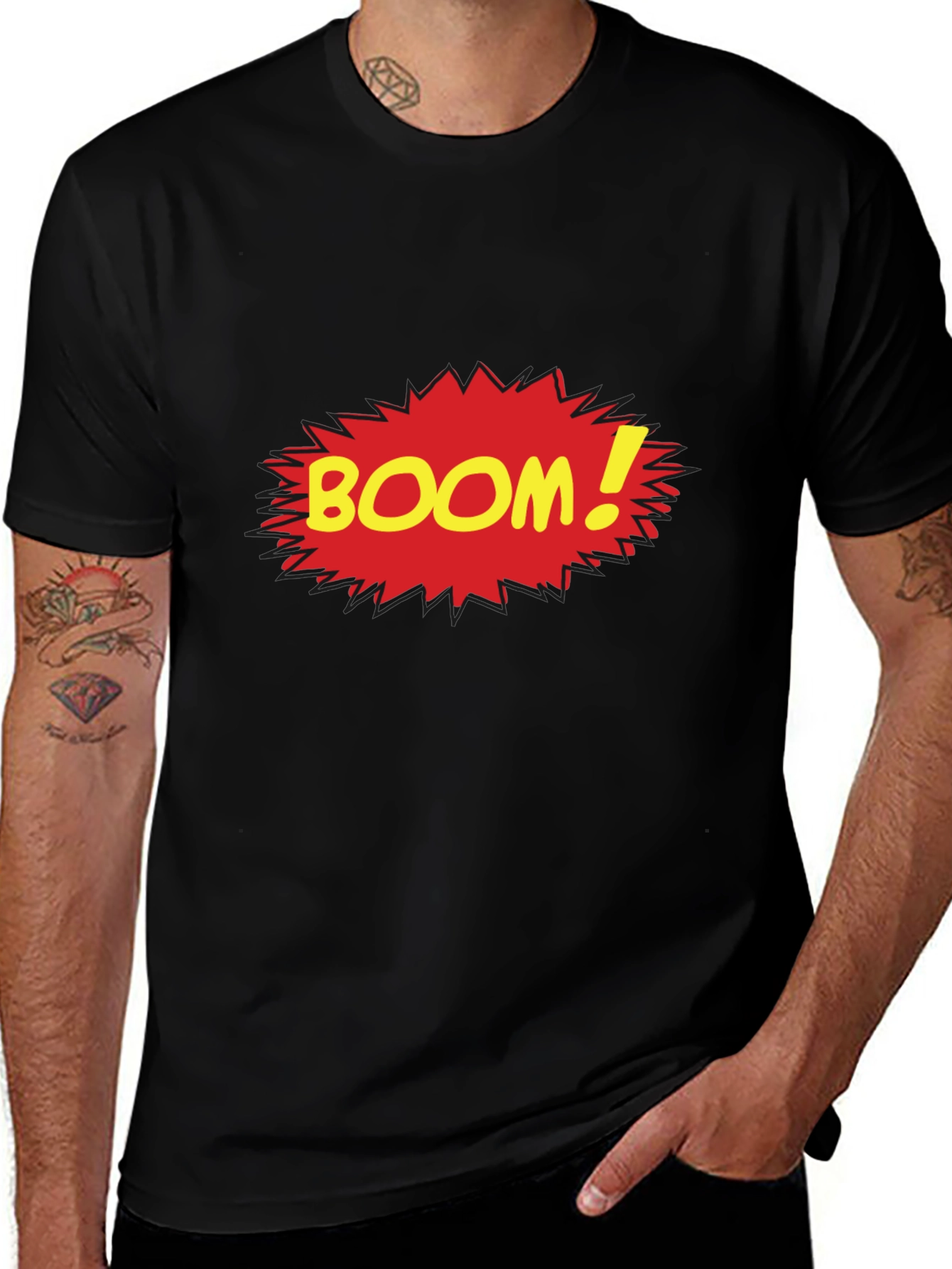 Variant 9 of Boom Comic Style Graphic Tee - Black Cotton T-Shirt