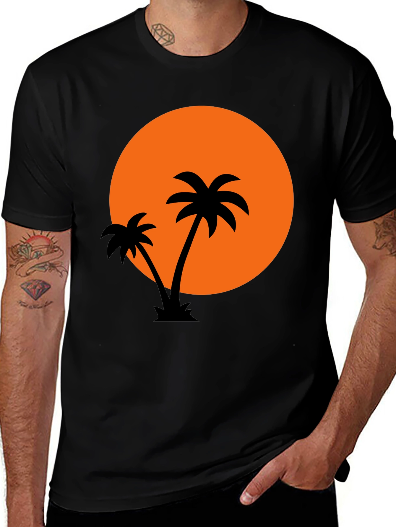 Variant 26 of Sunset Palm Tree Graphic Tee - Black