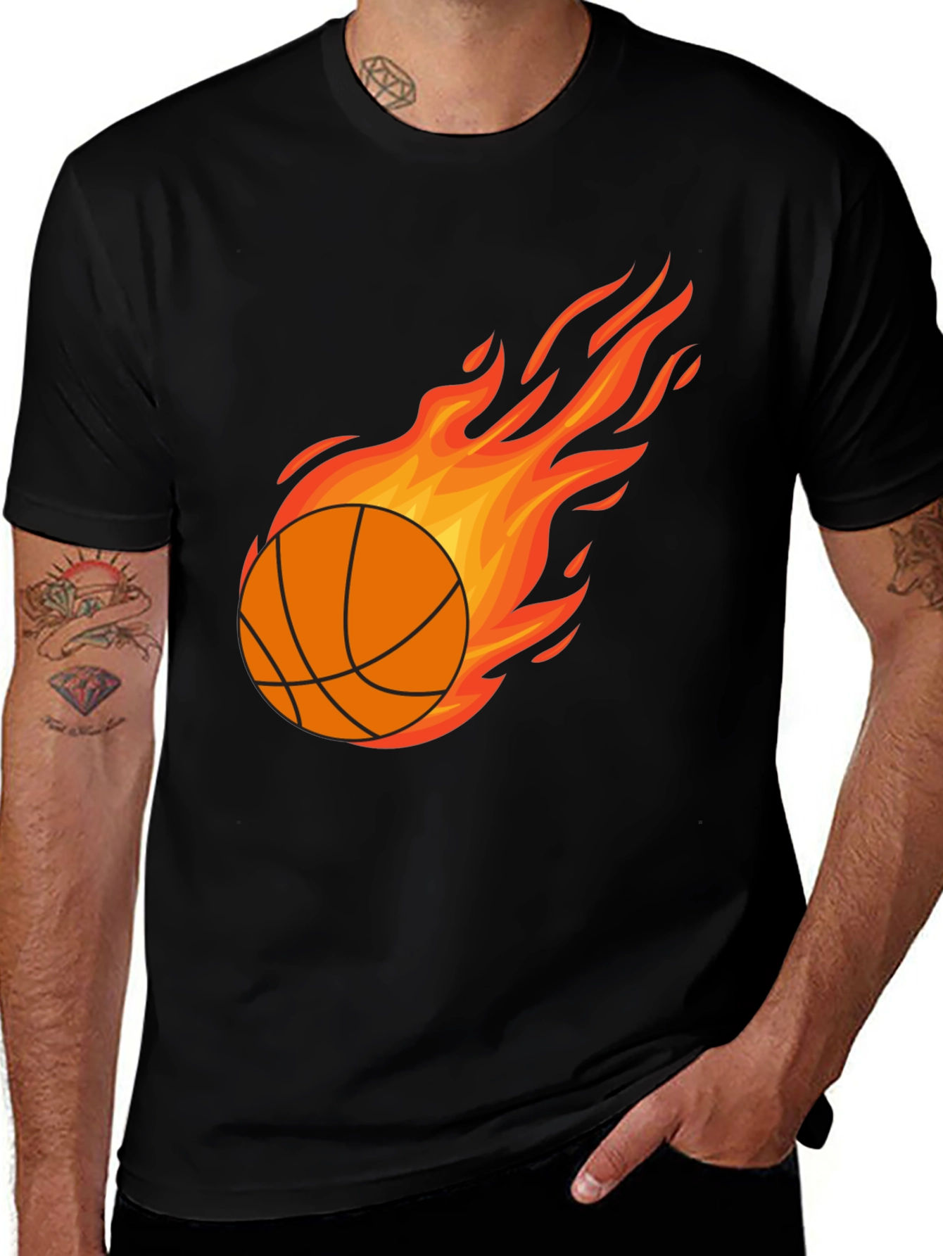 Black Fiery Basketball Graphic Tee - Men's Black T-Shirt main image