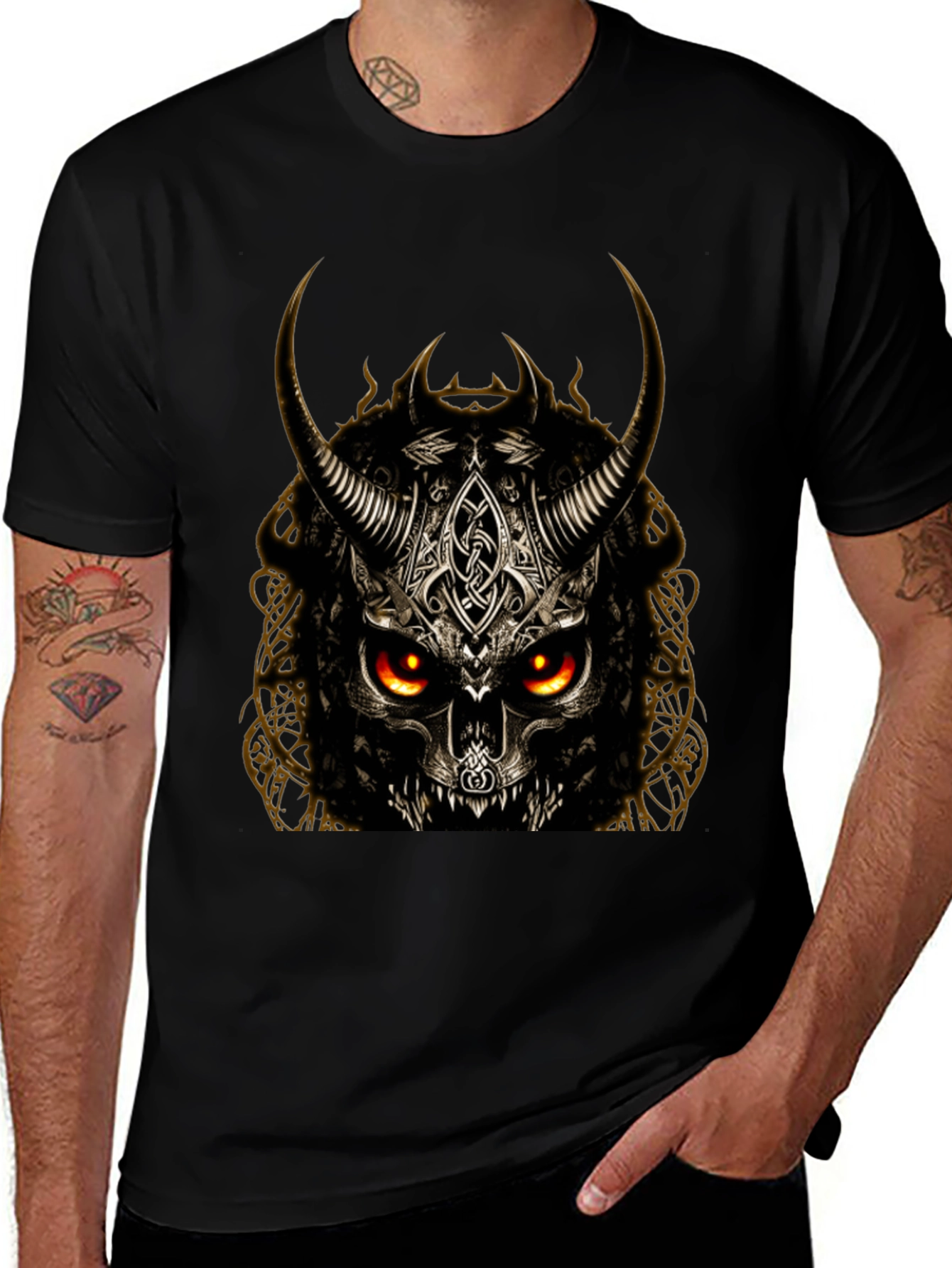 Variant 8 of Horned Skull Graphic T-Shirt - Dark Viking Style