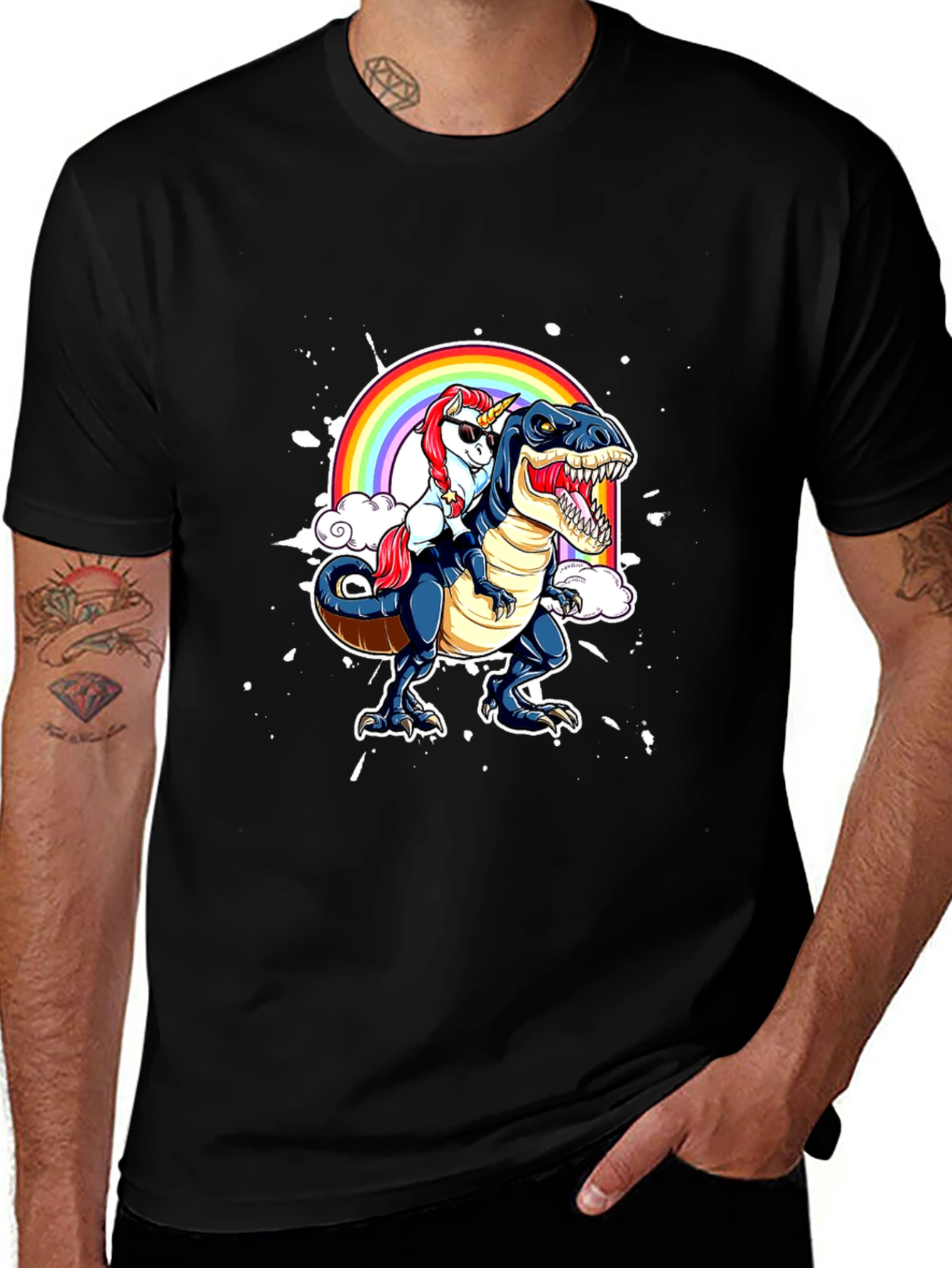 Unicorn Riding Dinosaur Graphic Tee
