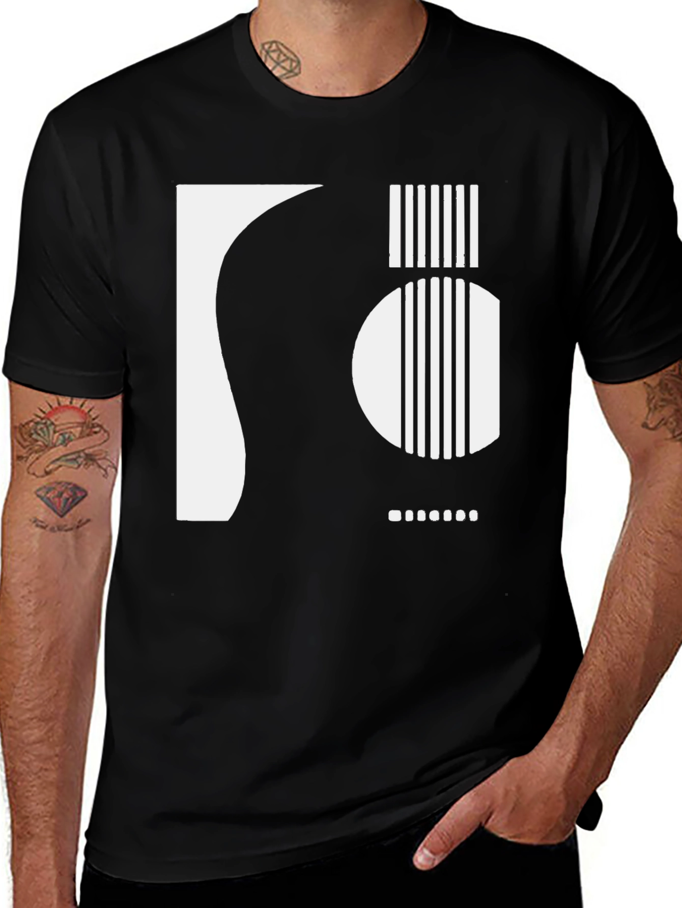 Variant 30 of Abstract Guitar Graphic Tee - Black Cotton Shirt