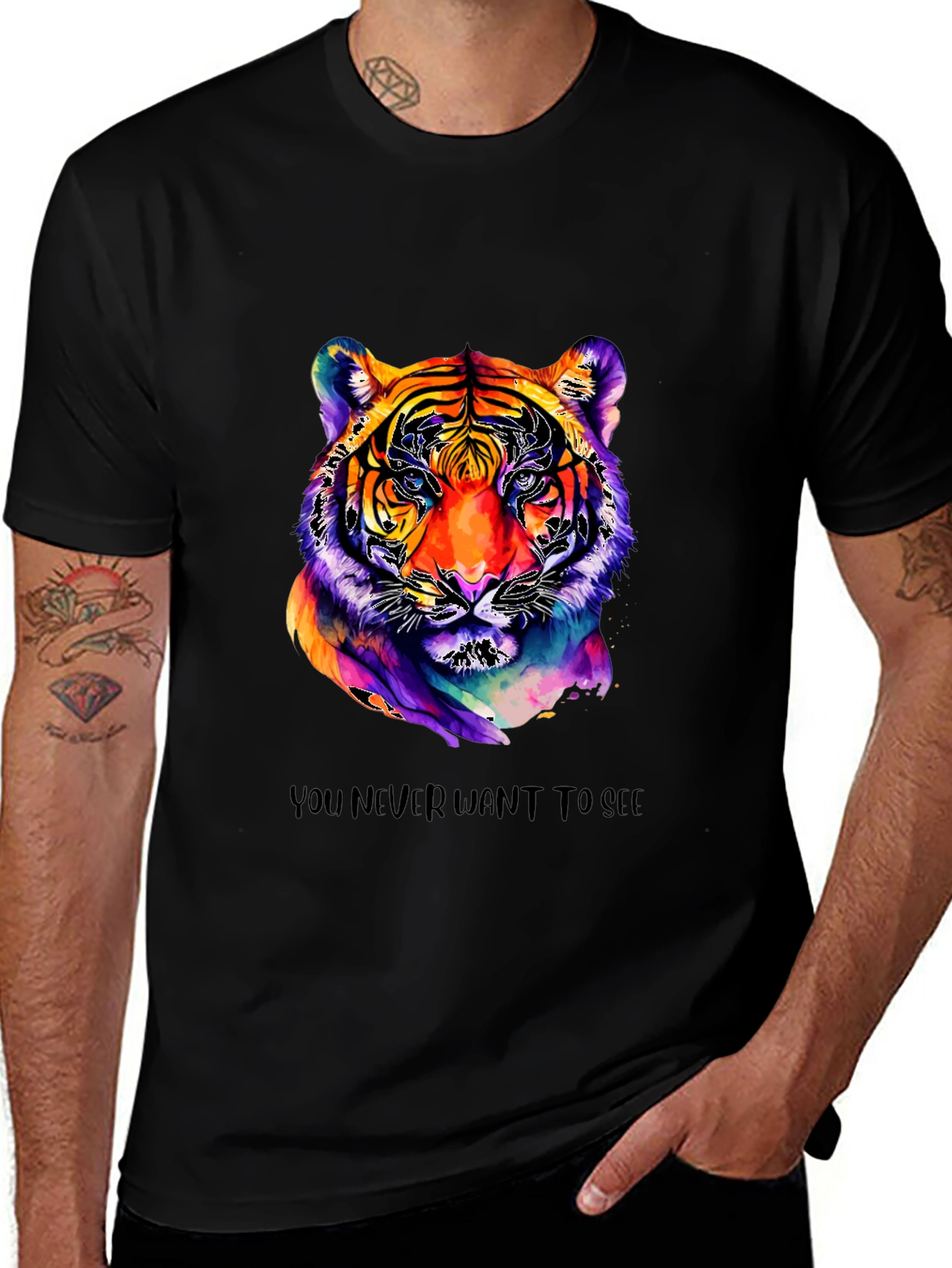 Black Vibrant Tiger Graphic Tee - Unique Artistic Design main image