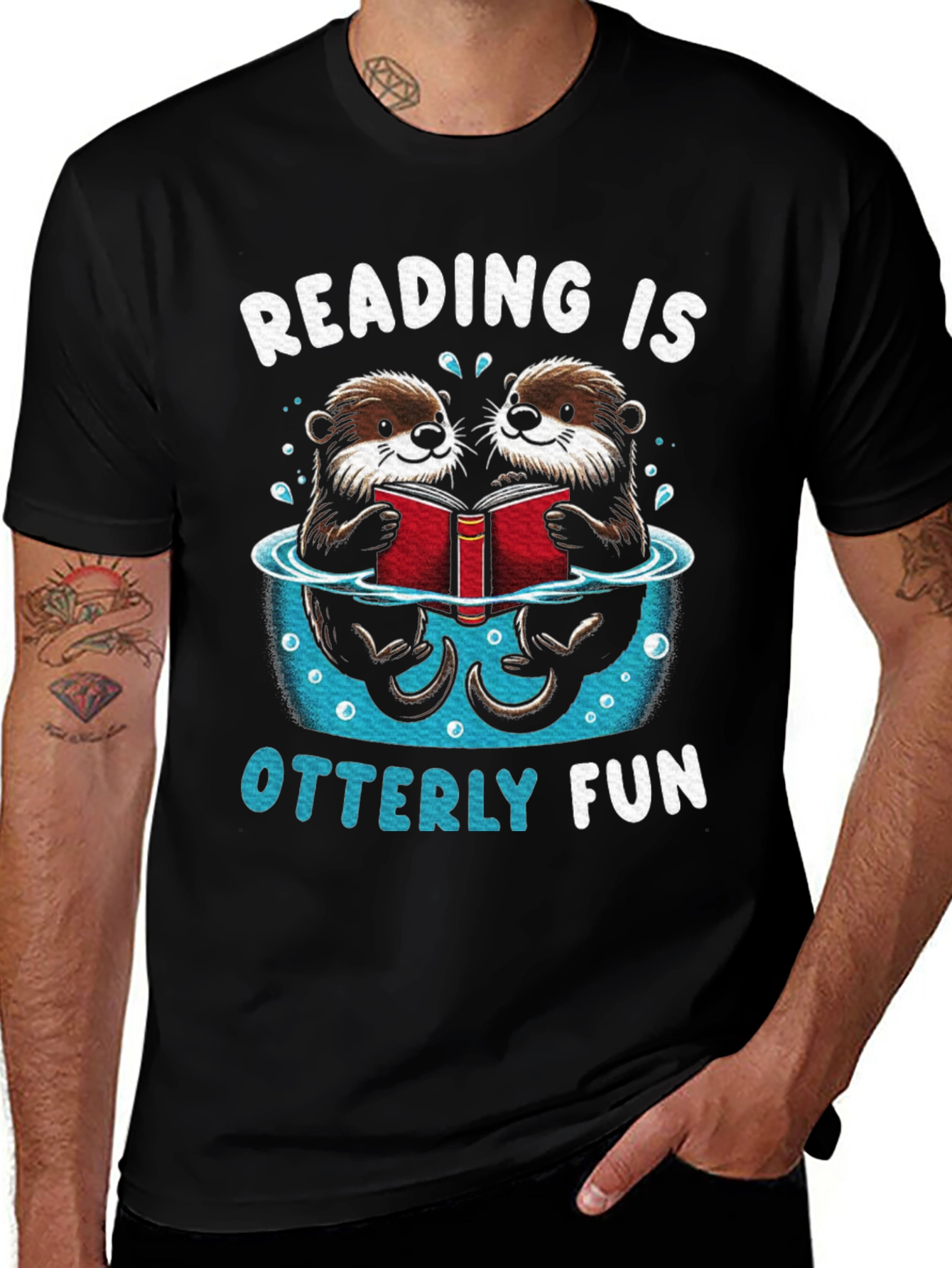 Variant 7 of Reading Otters Black Graphic Tee - Otterly Fun!
