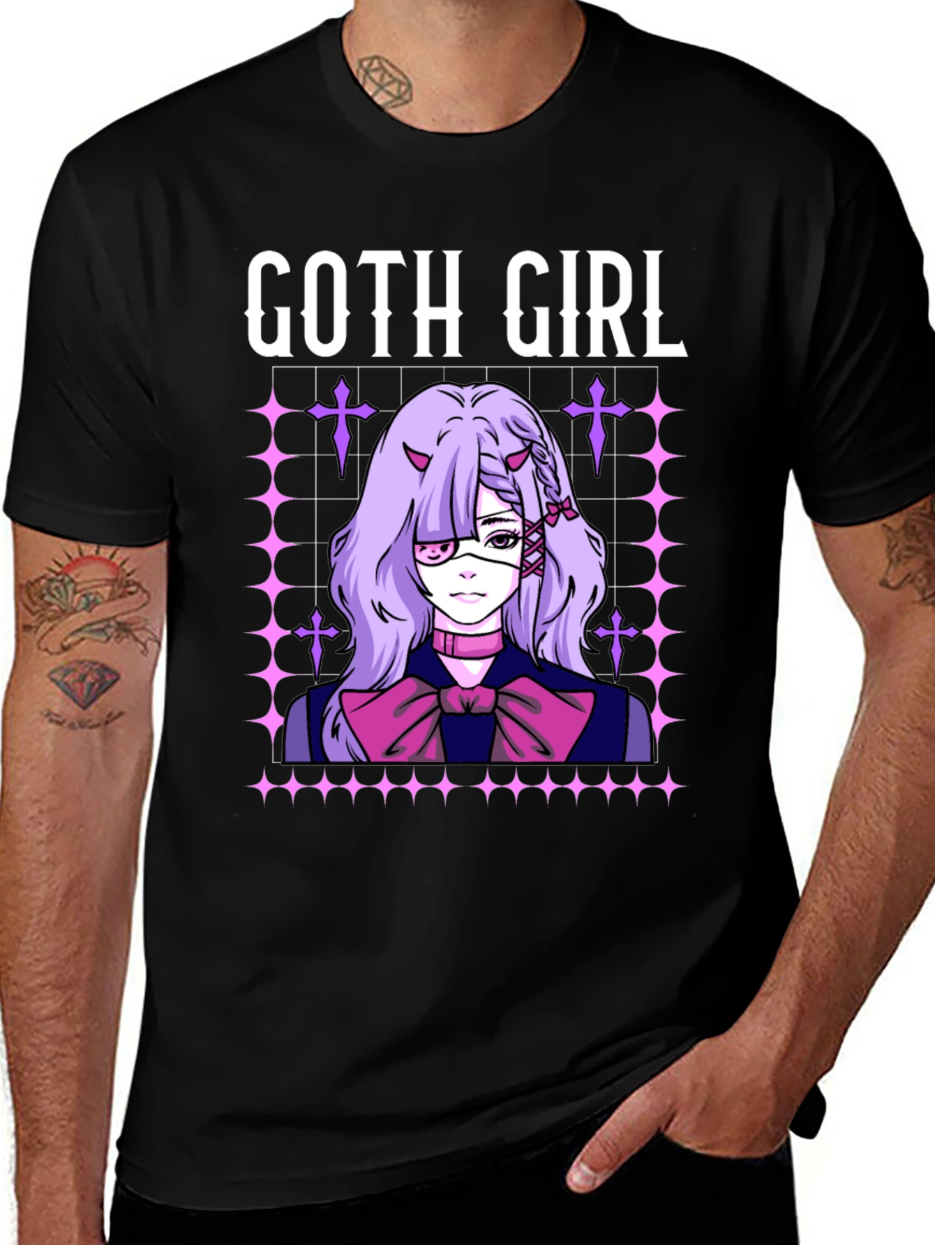 Goth Girl Anime T-Shirt - Black