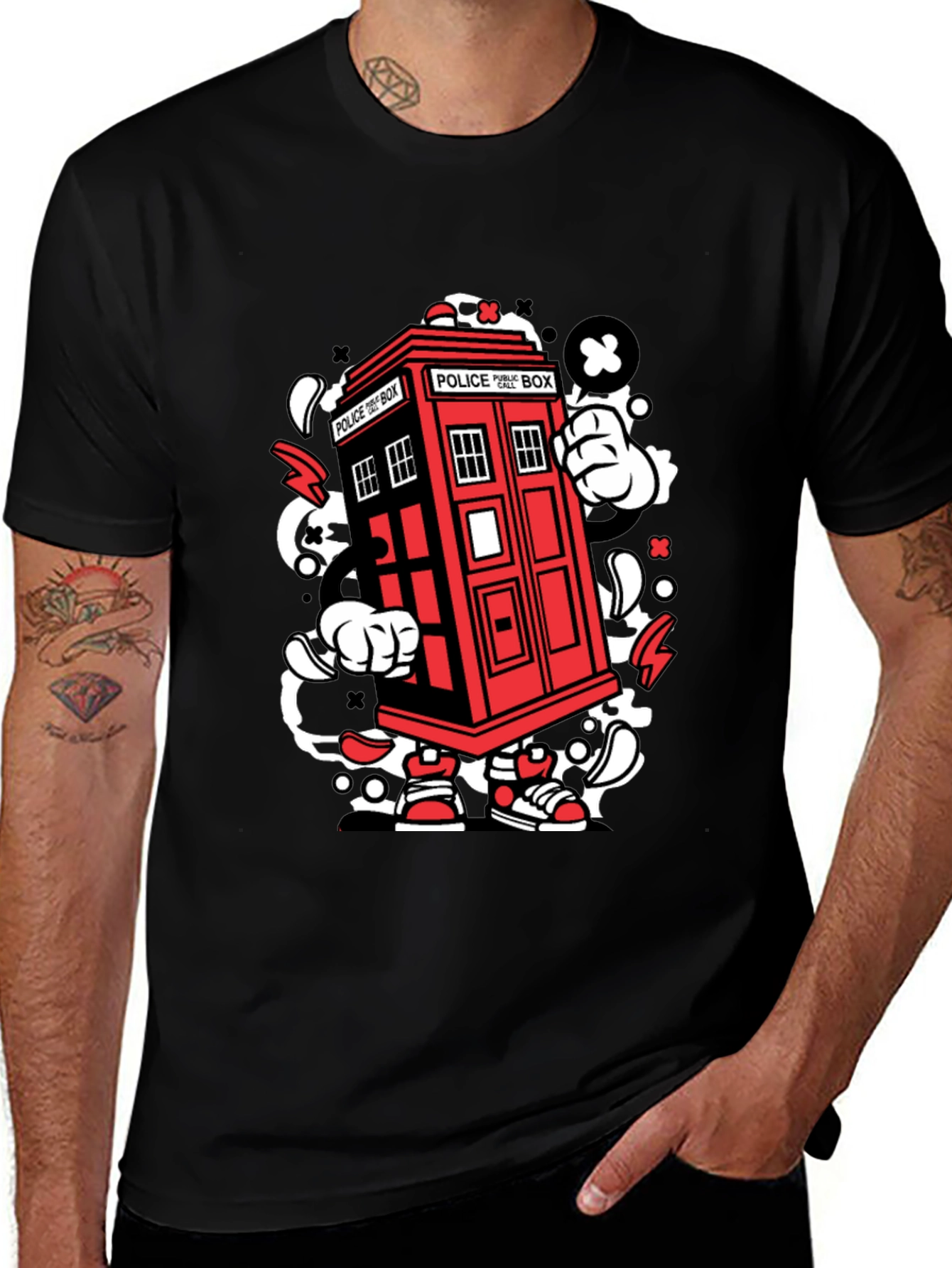 Doctor Who TARDIS Cartoon Graphic Black T-Shirt