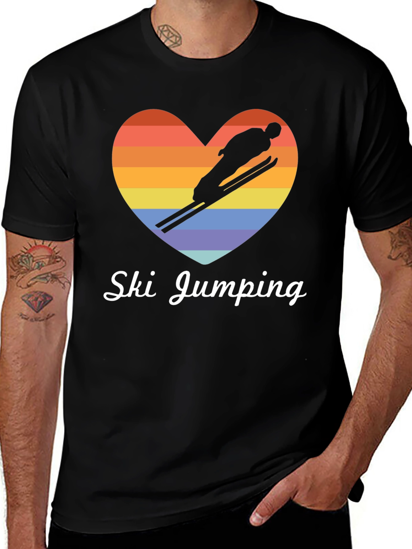 Variant 5 of Ski Jumping Heart Graphic Tee - Black Cotton T-Shirt