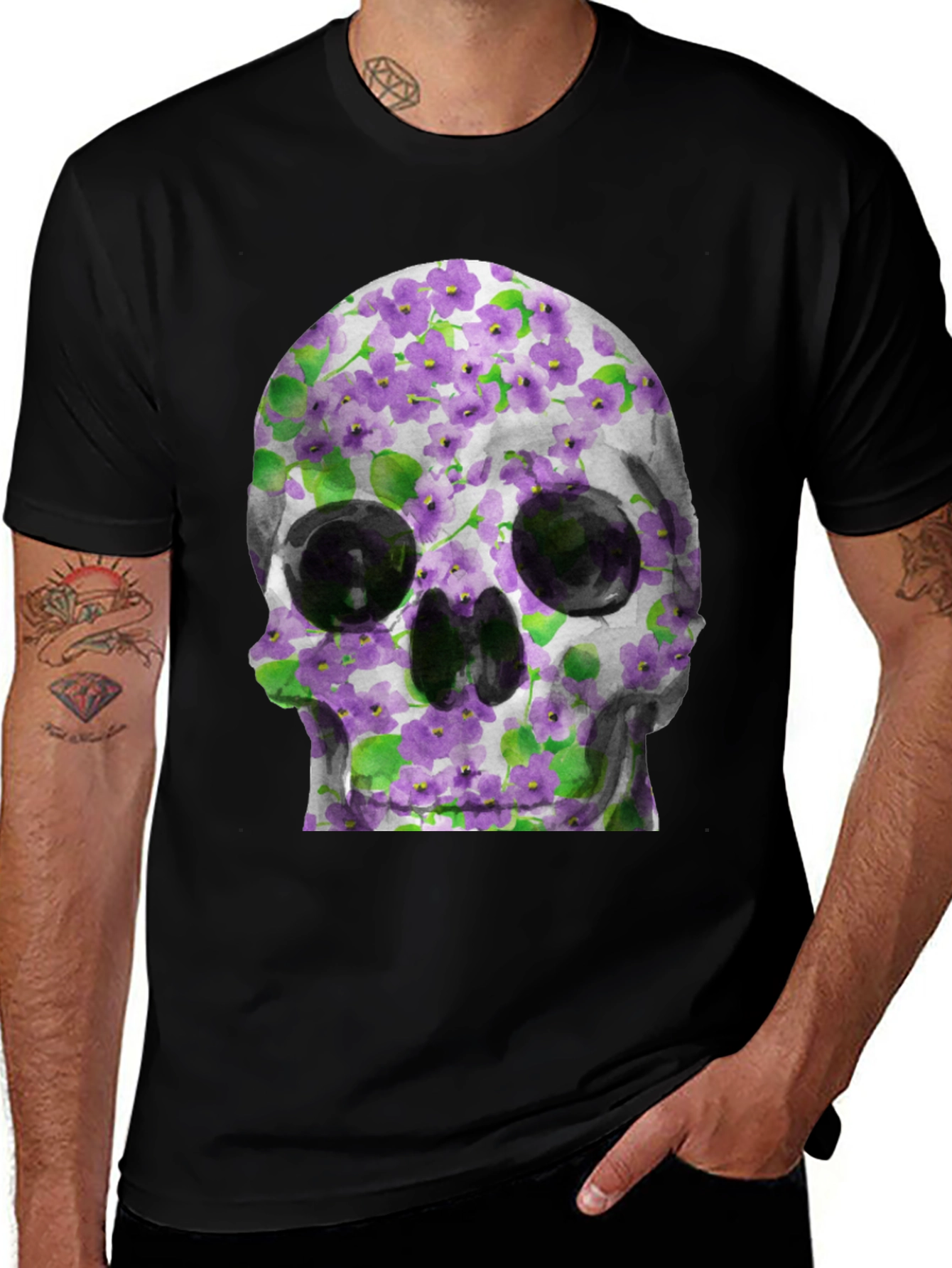 Variant 27 of Floral Skull Graphic Tee - Unique Style