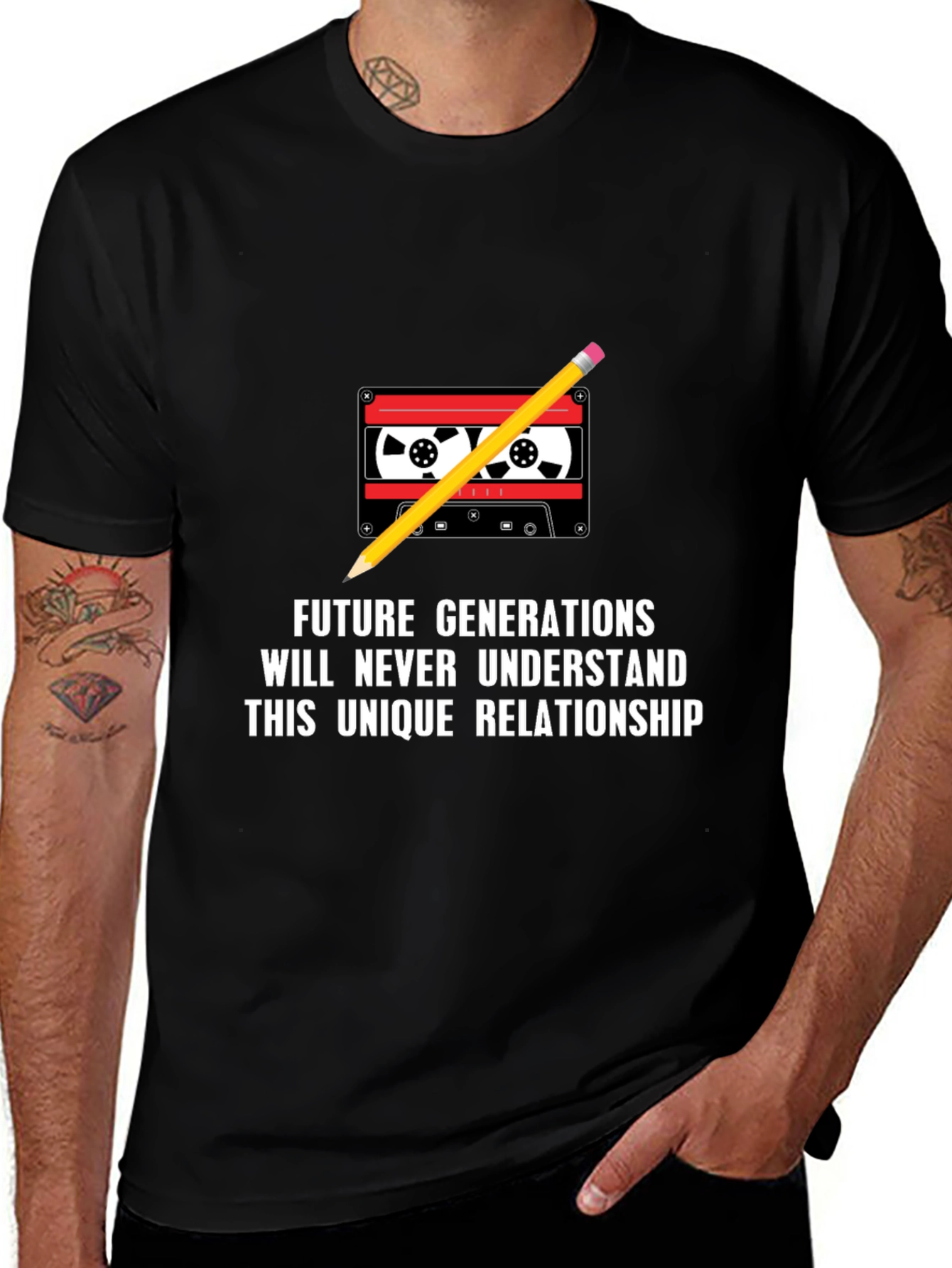 Retro Cassette Tape & Pencil T-Shirt