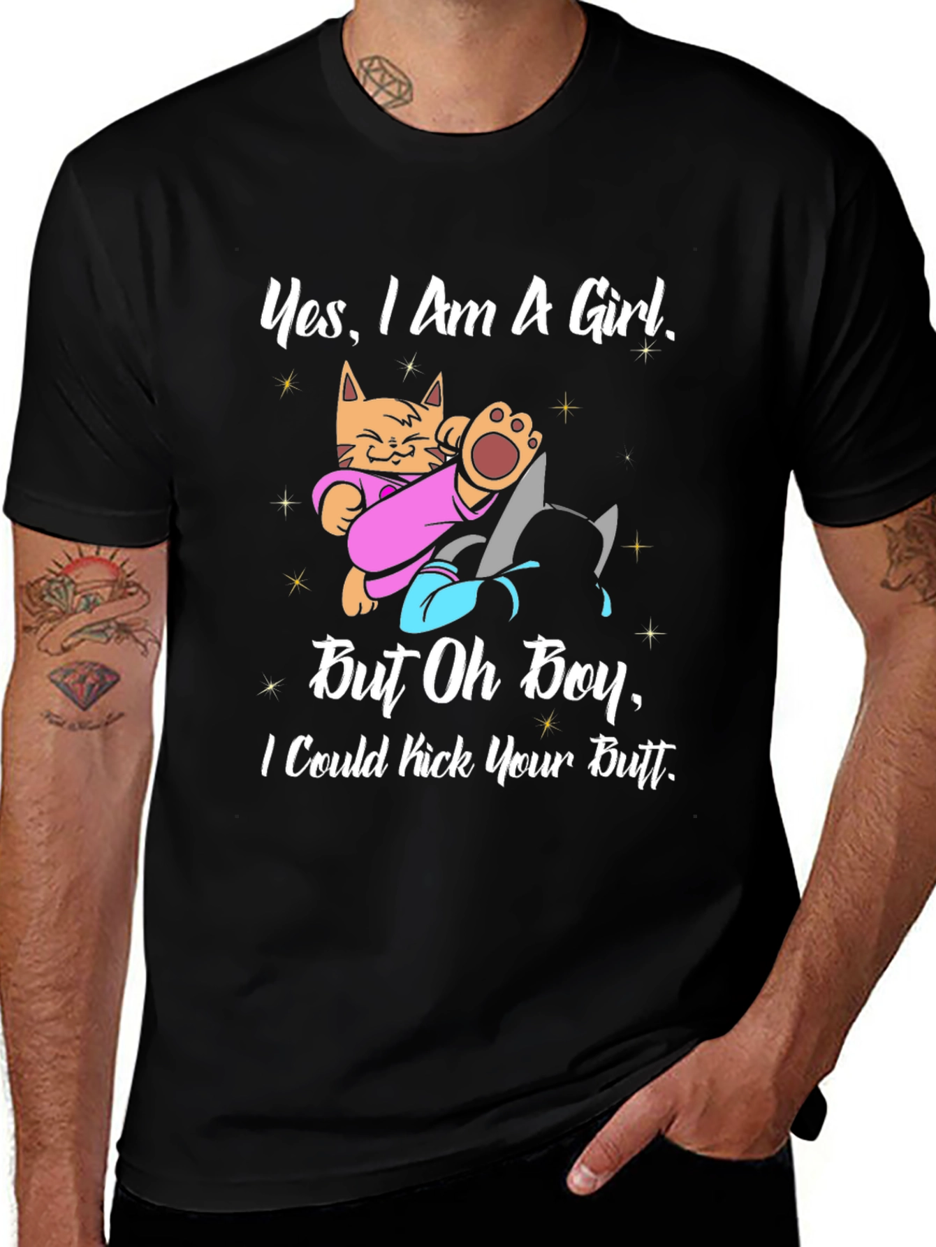 Variant 12 of Funny Cat Graphic T-Shirt - "Yes I Am A Girl"