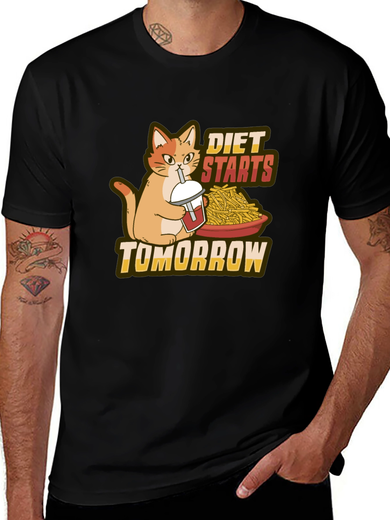 Variant 19 of Diet Starts Tomorrow Funny Cat T-Shirt