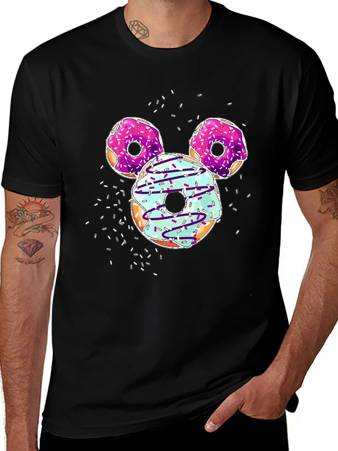 Variant 24 of Mickey Donuts Graphic Tee - Casual Black T-Shirt