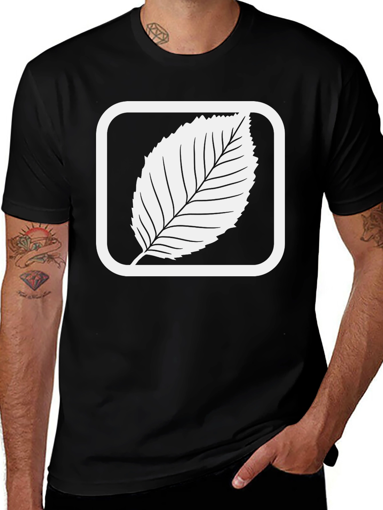 Variant 2 of Leaf Graphic Tee - Black Cotton Blend