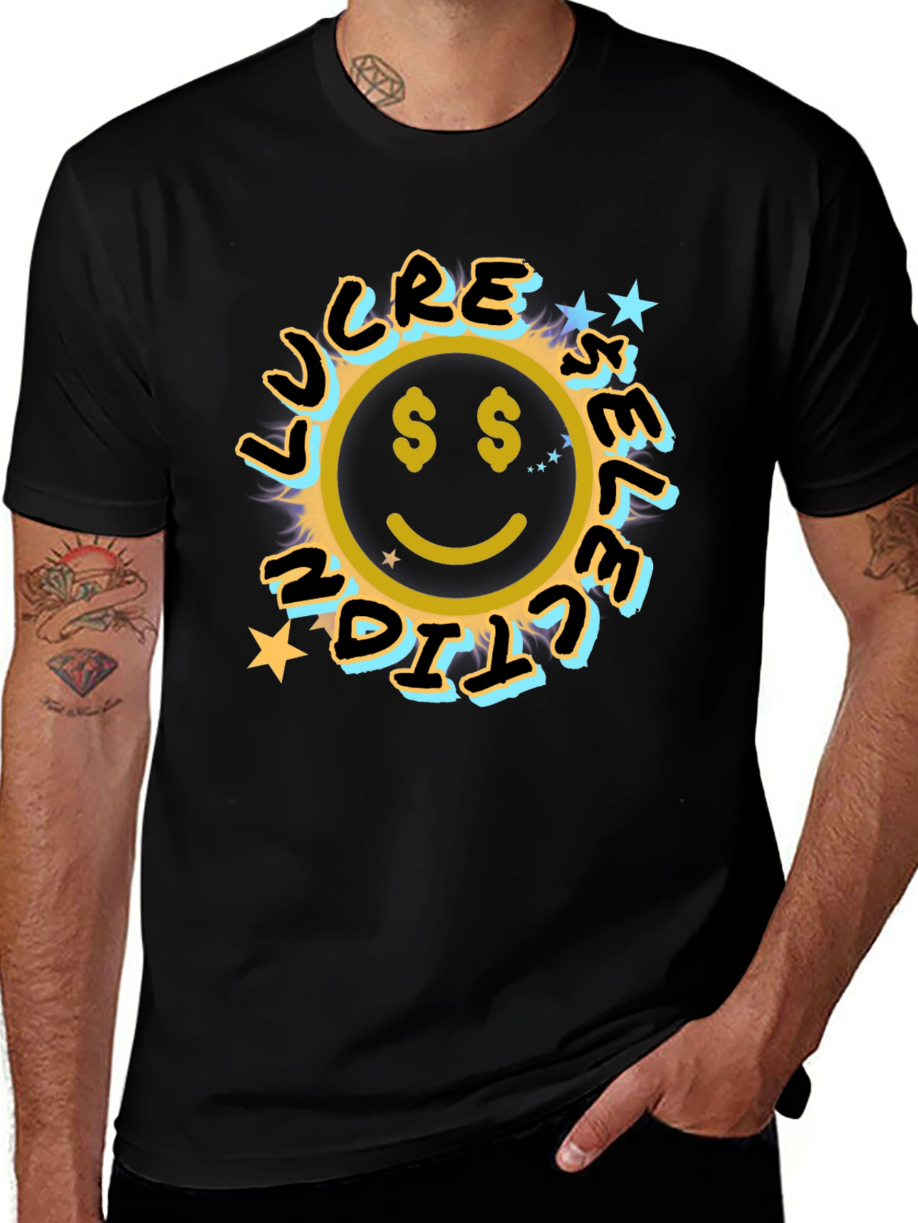 Variant 5 of Lucrative Smiley Face Graphic Tee - Black