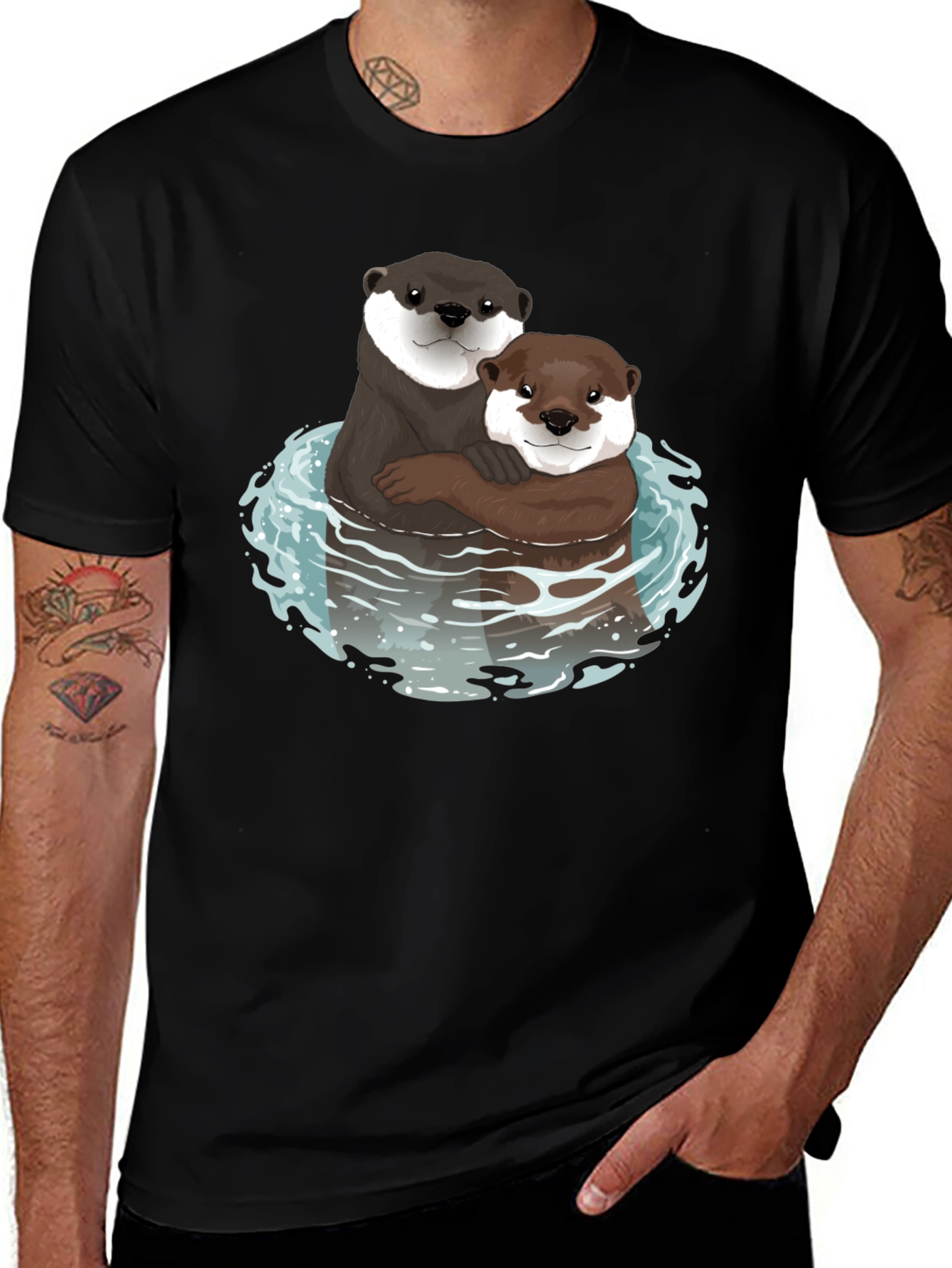 Variant 10 of Otterly Adorable Graphic Tee - Black Cotton Blend