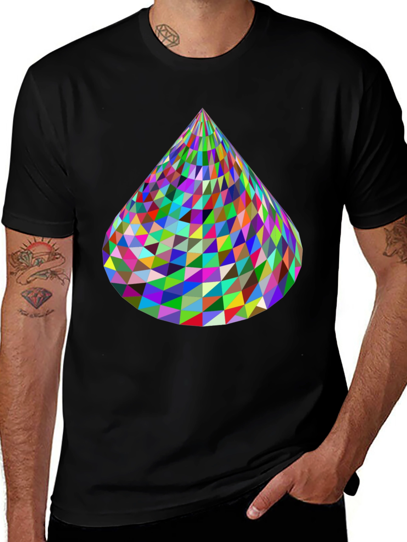 Geometric Cone Graphic Tee - Abstract Design Shirt
