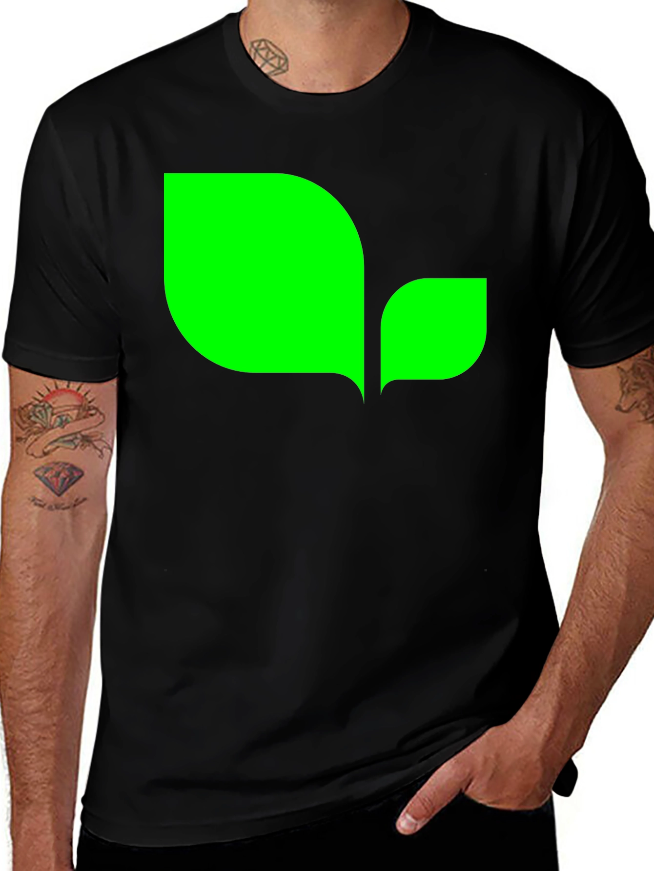 Variant 27 of Modern Green Leaf Graphic Tee - Black Cotton